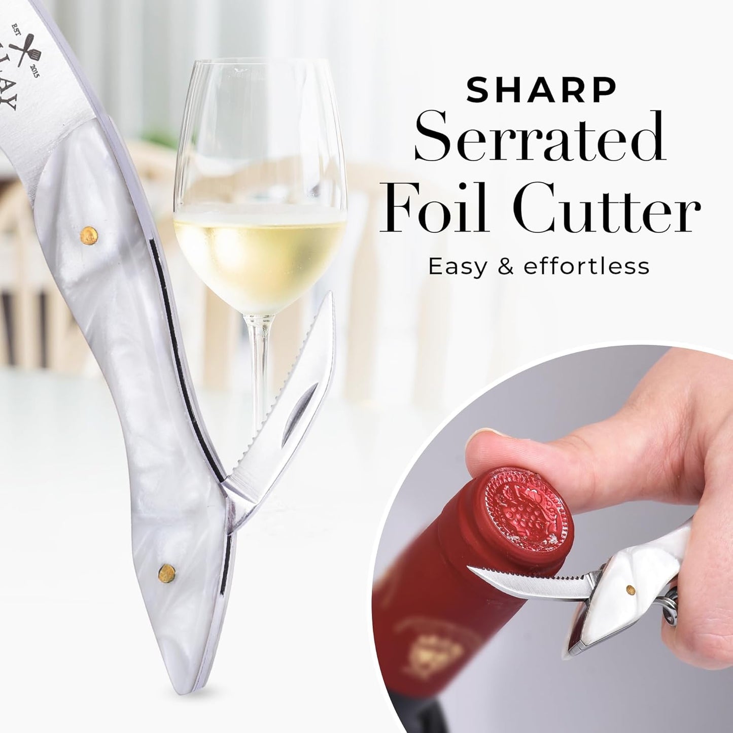 Zulay Kitchen Corkscrew Wine Opener - Premium 420 Stainless Steel & Resin Wine Bottle Opener - Double Hinged Opener with Foil Cutter & Cap Remover - Resin