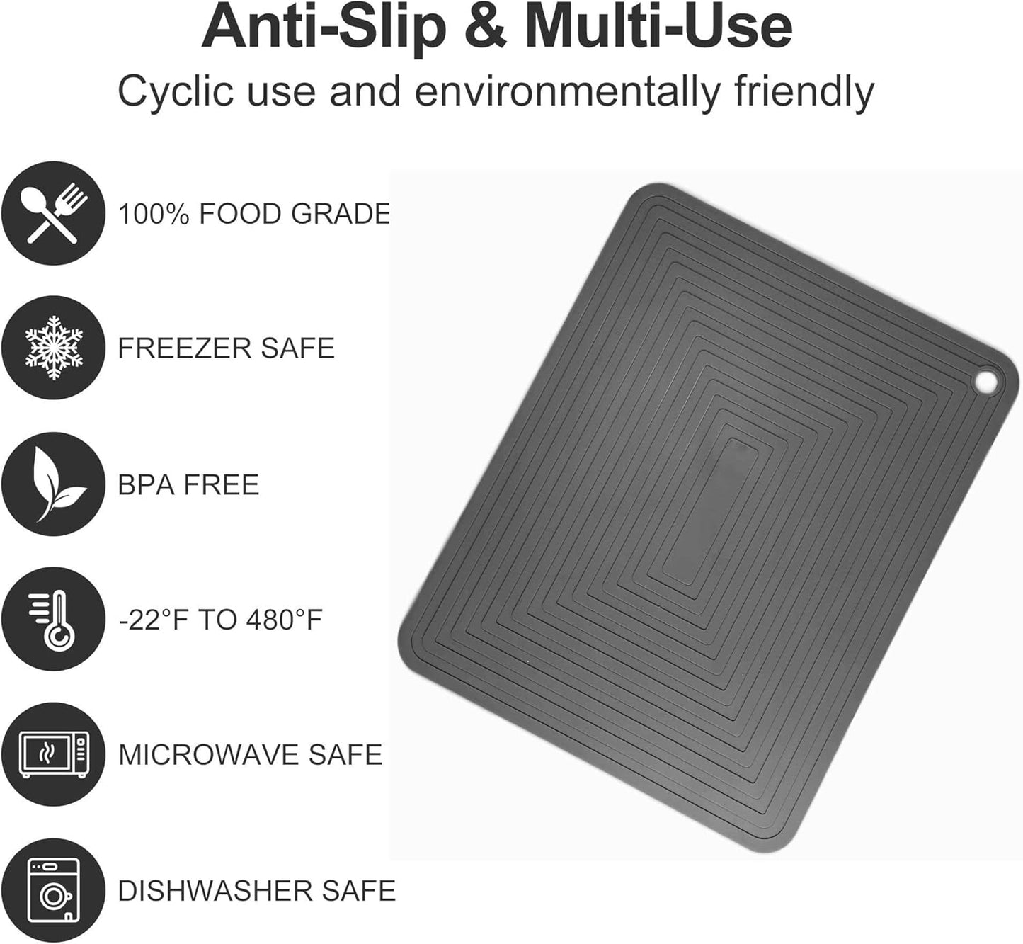 Silicone Trivets Mats Set, Trivets for Hot Dishes, Hot Pots and Pans, 9 x 12 Inches Dark Grey Silicone Hot Pads for Kitchen, Multi-Purpose Heat Resistant Mat Pot Holders 2 Pack