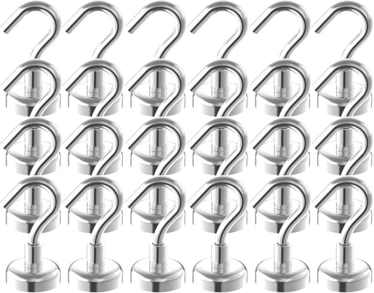 Heavy Duty Small Magnetic Hooks with 0.79" Dia Magnetic Base,40lbs - 24Pack Super Strong Rare Earth Magnet Hook, Extra Strong Cruise Hook for Hanging, Magnetic Hanger for Cabins, Grill