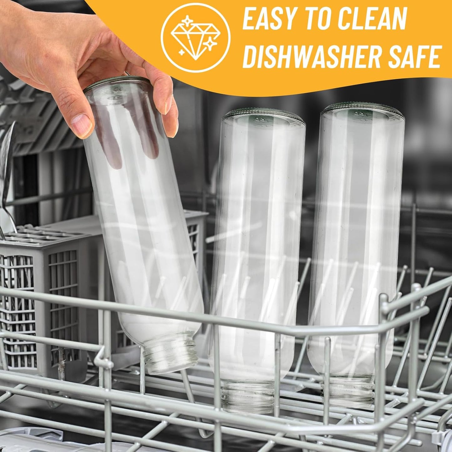 [10 Pack]18 oz Glass Water Bottles with Lids, Juice Bottles, Clear glass juice bottle for juicing, Eco-Friendly Reusable Glass Juicing Bottles with Stainless Steel Lid, BPA Free,Leak-Proof