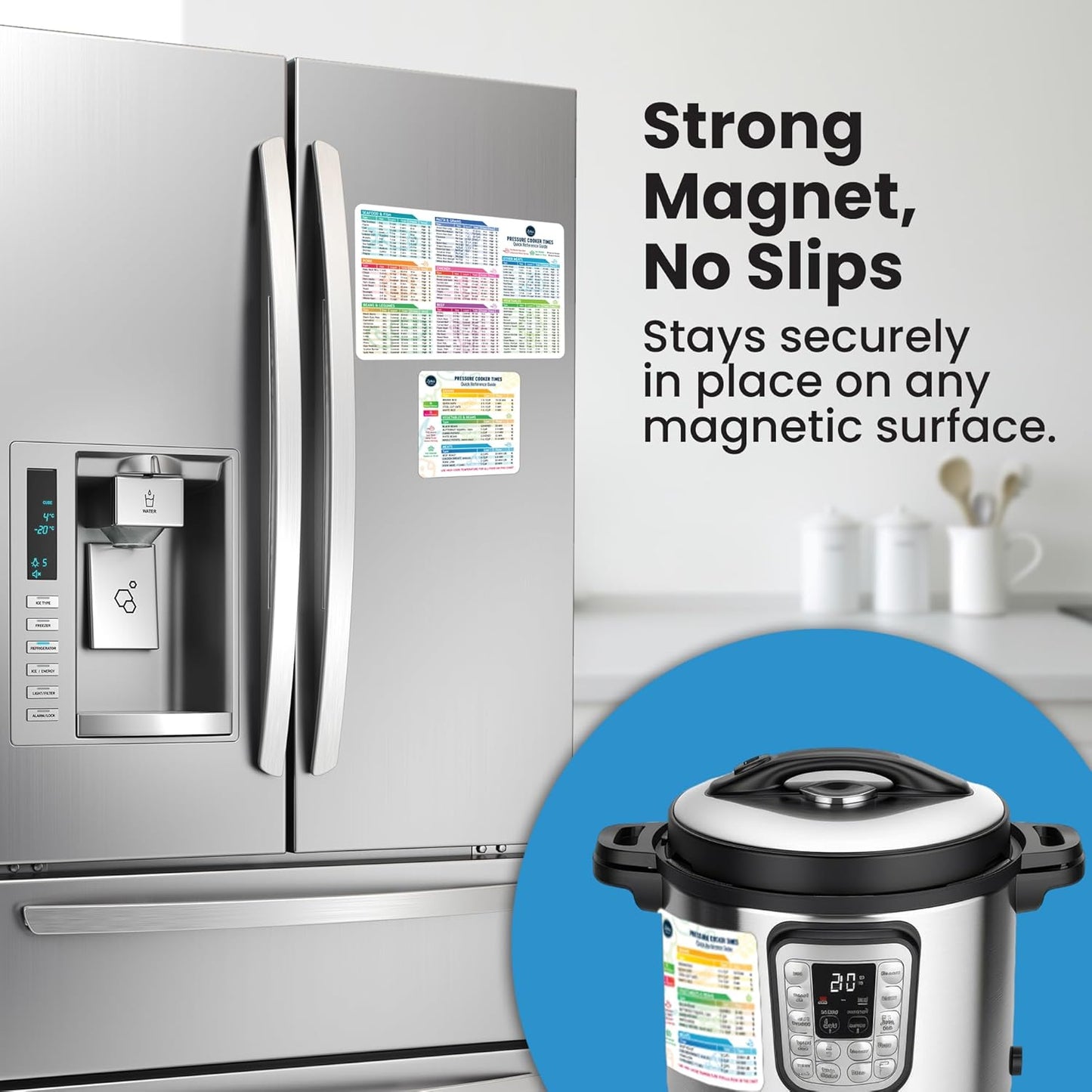 Instant Pot Cooking Times Chart - Pressure Cooker Accessories Cook Times - Easy to Use & Clean Strong Magnet Kilograms - Instant Pot Cheat Sheet Magnet Set Quick Reference Guide (White)