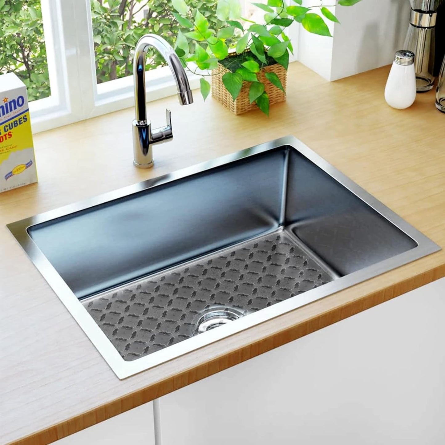 Qulable 2Pack Kitchen Sink Mat for Stainless Steel/Ceramic Sinks, PVC Eco-friendly Protectors for Bottom of Kitchen Sink, Adjustable, Fast Draining, Dots Design, 11.8x15.7 (Translucent)