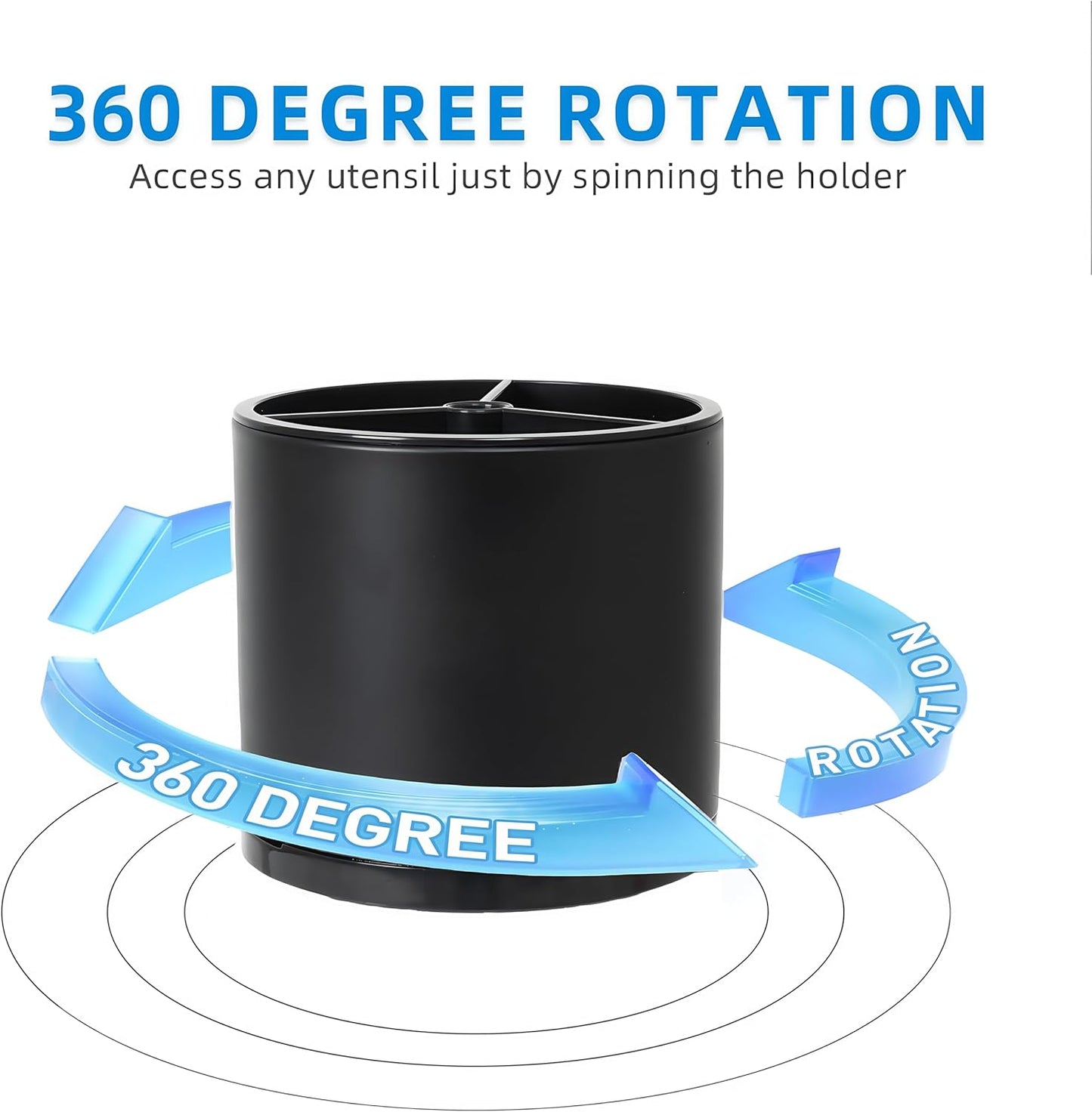 Kitchen Utensil Holder Silverware Organizer 360°Rotating For Counter Organizer Stainless Steel Storage Silverware Caddy 3 Compartment Flatware Spoon Spatula Tool Cutlery Container（Black）