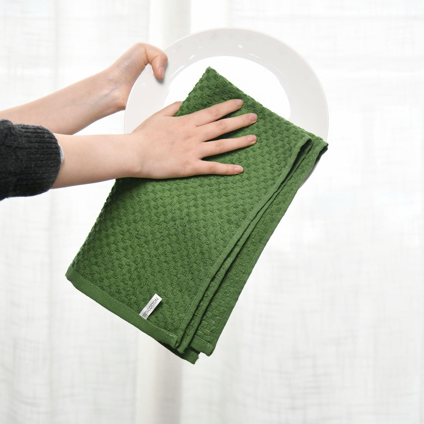 Artoid Mode Ring Spun Cotton Green Kitchen Dish Towels, 15x25 Inch Ultra Soft Absorbent Quick Drying Household Cleaning Tea Towels Bar Towels Set of 6