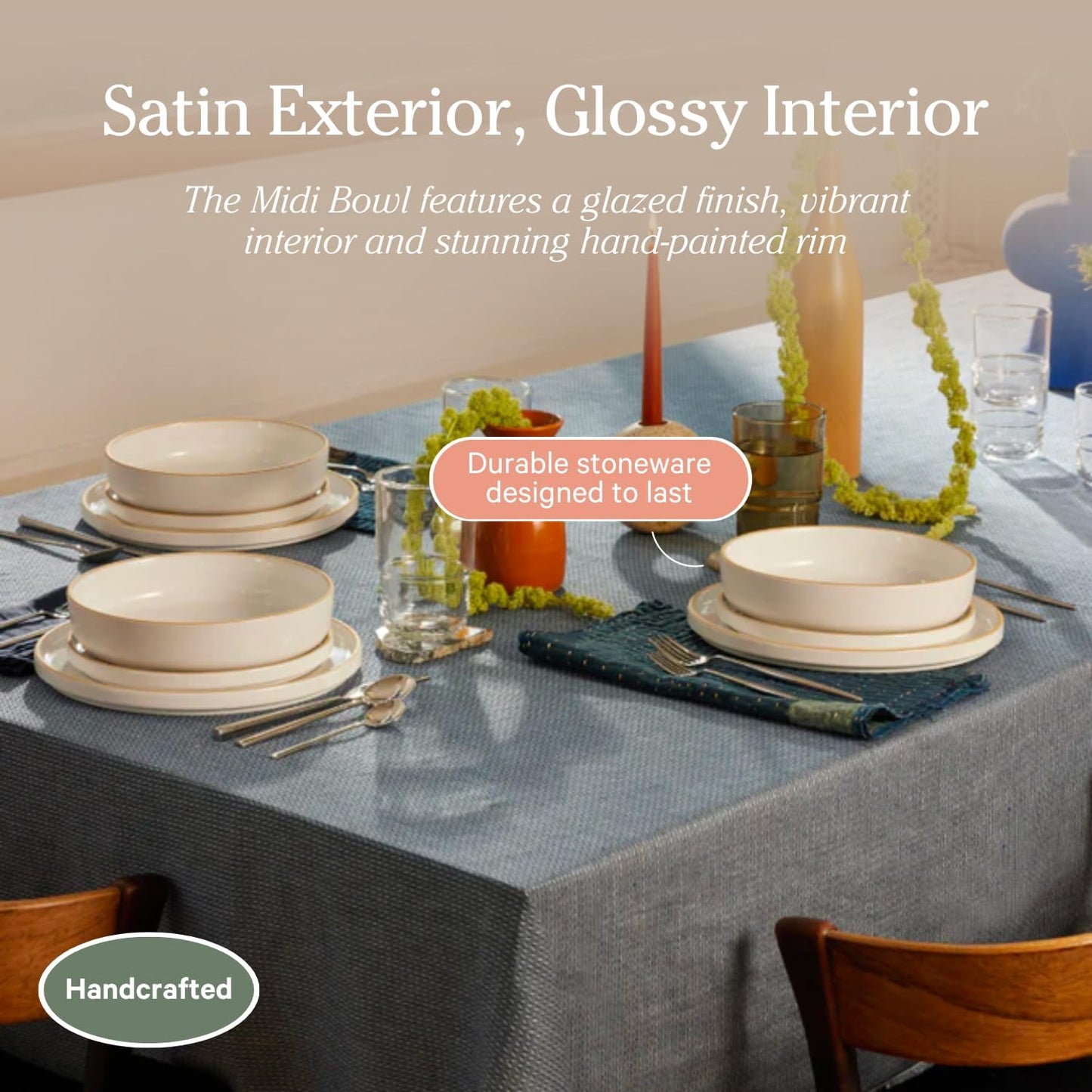 Our Place Dinner Bowls - Set of Four 8.5" Handcrafted Ceramic Pasta Bowls | Deep Plate Bowl Hybrid for Salads, Rice & More | Chip-Resistant, Restaurant-Grade, Stackable, Modular Design | Steam