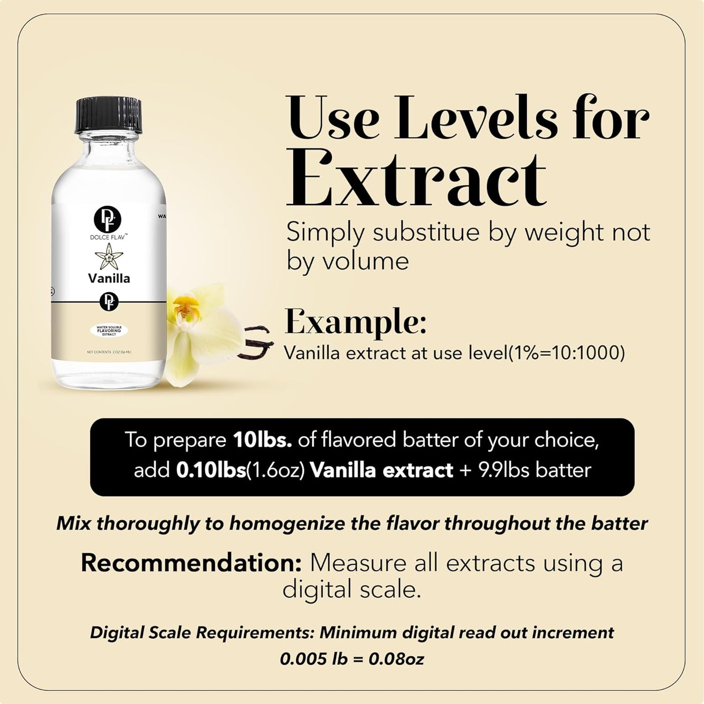 Dolce Flav Vanilla Extract – 2 Ounce Water-Soluble Kosher, Sugar-Free, Concentrated Vanilla Flavoring for Baking, Cookies & Desserts, Includes Measured Dropper