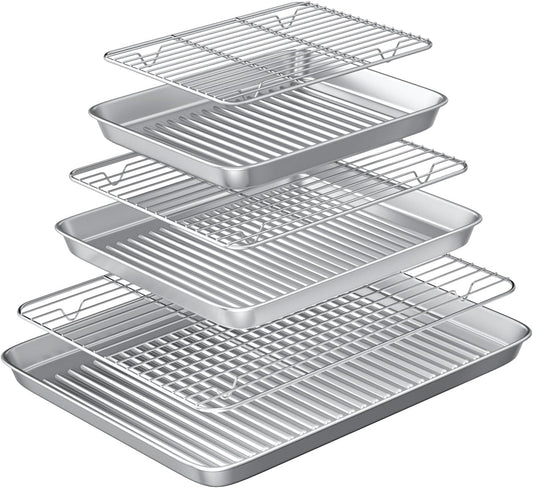 Baking Sheet with Wire Rack Set: 3 Baking Pans + 3 Cooling Racks for Cooking and Baking - Stainless Steel Nonstick Bacon Pans for Oven, Warp Resistant & Heavy Duty & Rust Free