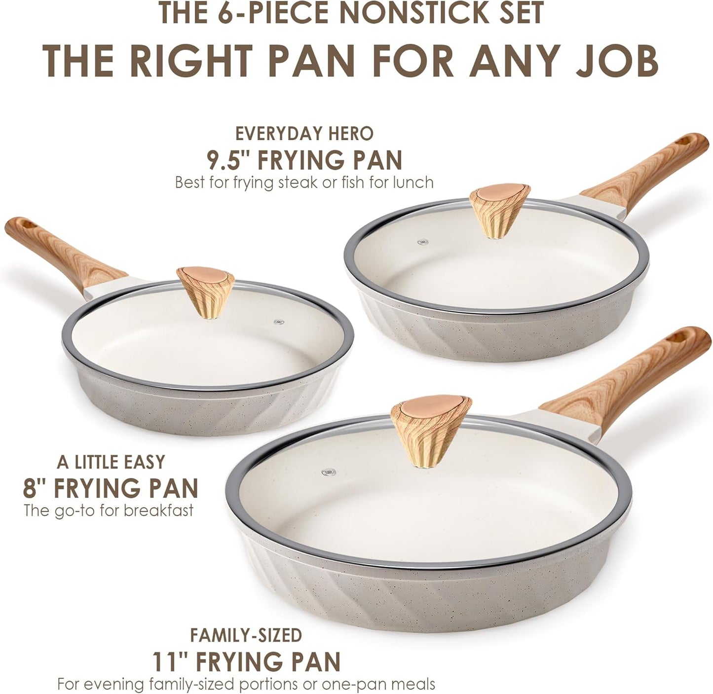 Non Stick Frying Pans - Granite Frying Pan Set Nonstick Frying Pan with Lid Egg Pan Omelette Pans for Cooking Pan Set, Kitchen Skillet Set Induction Cookware Chef's Pan Gift, 8", 9.5" &11"