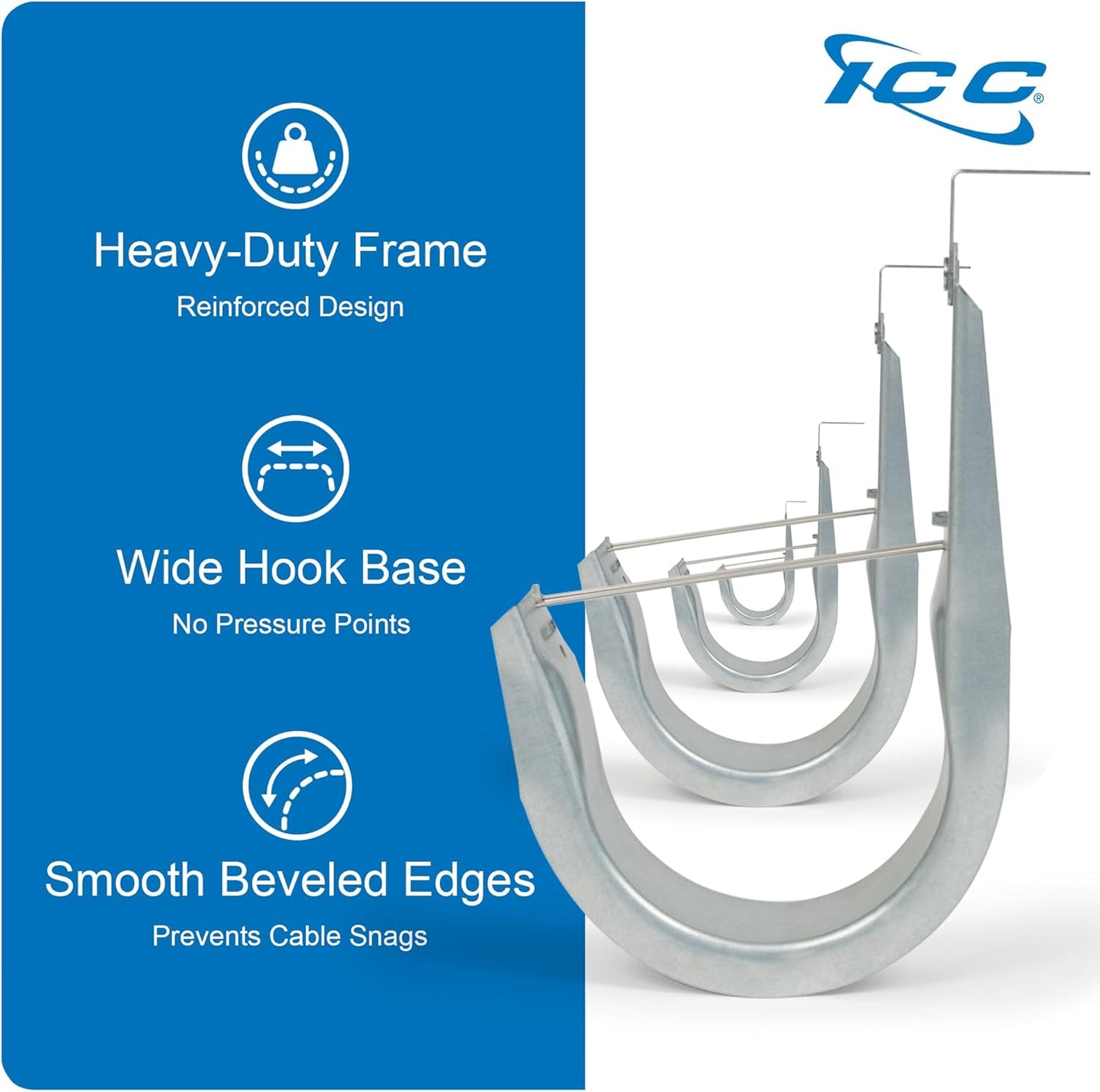 ICC Ceiling Mount J Hook 1 5/16” Without Retainer Clip – Galvanized Steel Cable Management Hooks for Hanging Cable - Rust-Resistant, EIA and TIA Compliant - 1 5/16 Inch 25 Pack