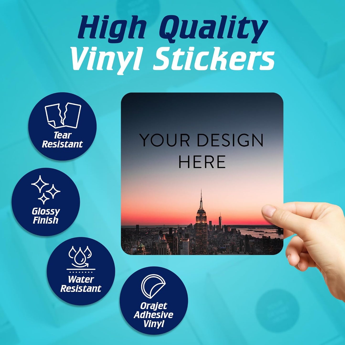 100 Custom Vinyl Stickers - Upload Your own Image, Text, Design, Logo - Personalized Logo Labels for Handmade, Packaging, Bottle, Jars, Candle, Brand Stickers (City, 6x6 Square)