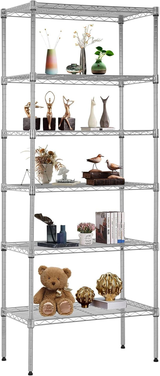 FDW 6 Tier Wire Shelving Units 23L x 13W x 59H Adjustable Metal Storage Rack NSF Pantry Shelves Kitchen Organization Shelf for Kitchen Garage Small Places Commercial,Chrome