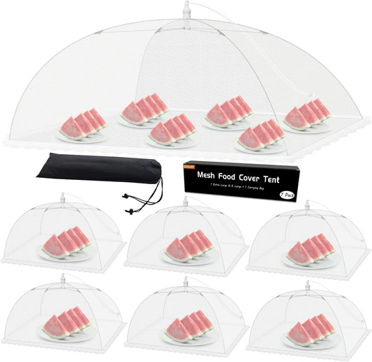 Mesh Food Covers for Outdoors - 7 Pack Upgraded 1 Extra Large 40x24 in & 6 Large 17x17 in Outdoor Party Food Cover Tent Collapsible Picnic Nets Umbrella Screen Pop Up Food Dome for Outside (White)