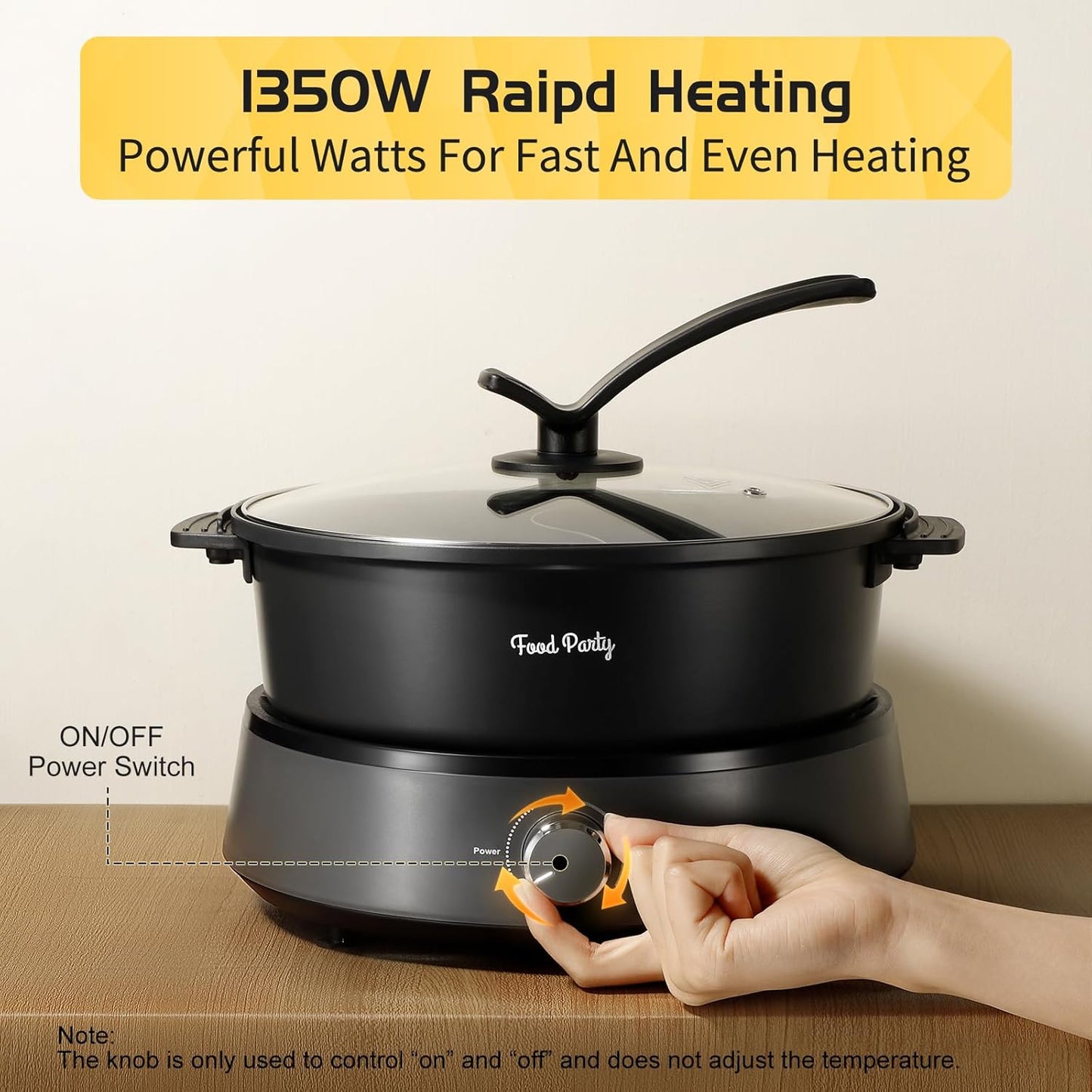 Food Party Hot Pot Electric Upgraded Separable Shabu Shabu Pot with Divider Hotpot Pot Electric Cooker Dual Sided 110V 1350W Non-Stick 5L Fondue Pot for 2-6 People