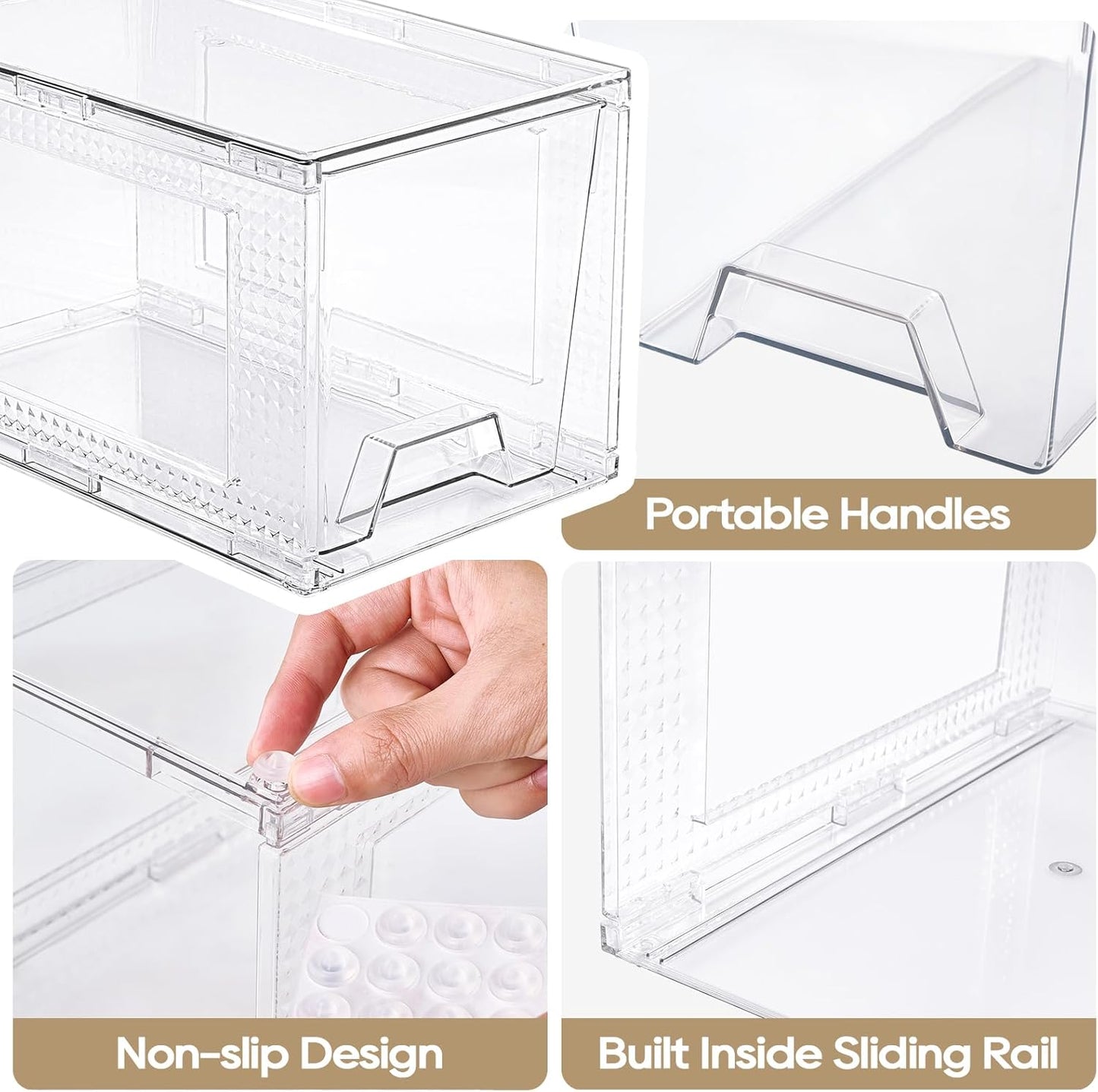 JollyPack 4 Pack Clear Stackable Storage Drawers, Easy to Assemble Multi-Use Bathroom Organizers and Storage, Suitable for Vanity, Bathroom, Makeup, Under Sink, Office, Kitchen and Pantry