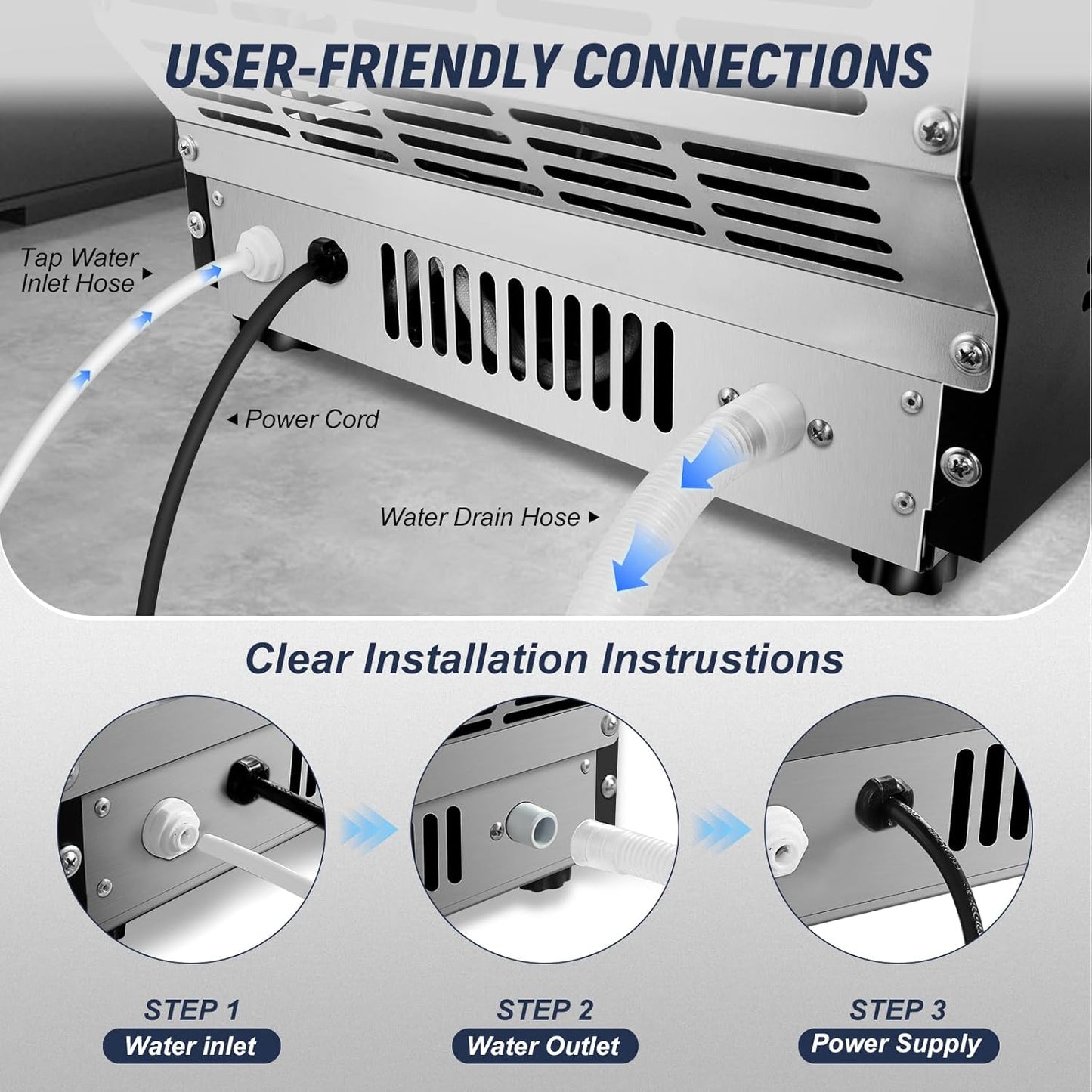 100LBS/24H High Output - Commercial Under Counter Ice Maker with 30LBS Storage - Built-in/Freestanding Design, Self-Cleaning & 24H Timer - for Home Bars Outdoor