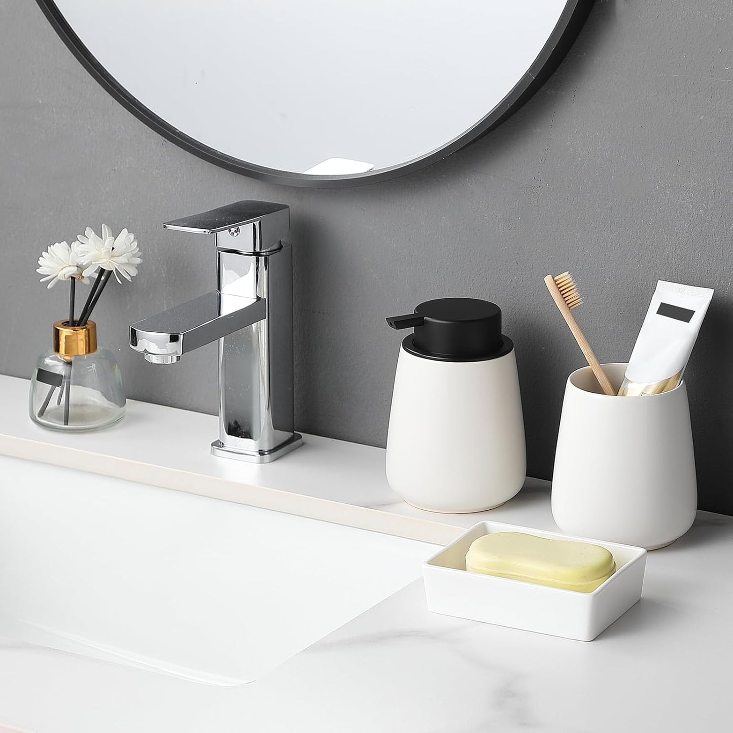 White Rectangle Soap Dish - Modern Ceramic Hand Soap Holder Non-Slip Bar Soap Holder Soap Tray for Bathroom, Kitchen Sink, Shower, Countertop, Easy to Clean