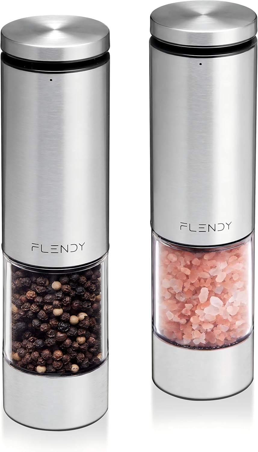 Electric Salt and Pepper Grinder Set Rechargeable, Automatic Salt and Pepper Grinder Set with Oversized Top Button, Stainless Steel Electric Salt and Pepper Shakers Set