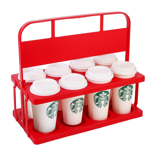 Bodaon 8 Cup Drink Carrier with Handle, Plastic Cup Carriers for Drinks, Drink Holder for Car, GrubHub/Eats Doordash Accessories, Portable Foldable Reusable Mobile, Use for Food Delivery Bag, Red