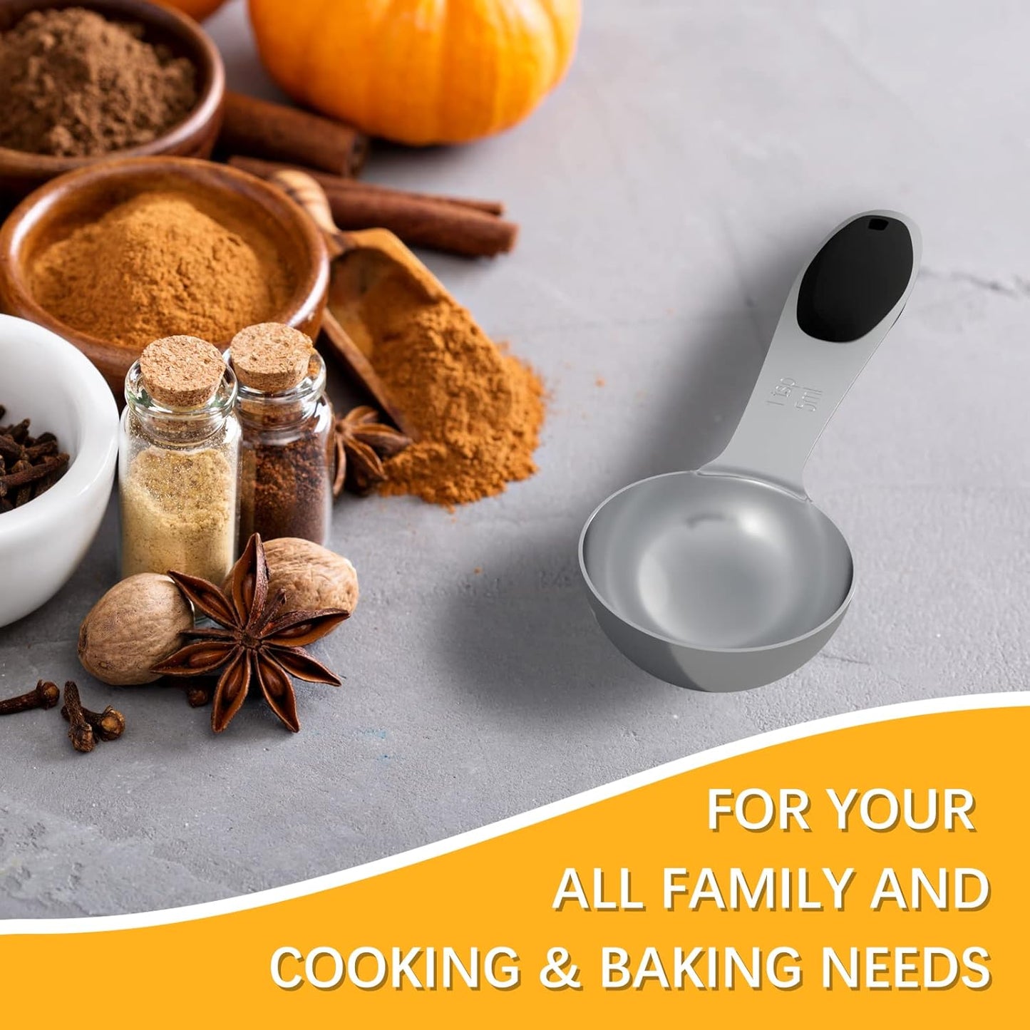 4PCS 1 Tsp(1/3tbsp, 1/6oz, 5ml) Single Measuring Spoon with Black Silicone Grip, Stainless Steel Individual Measure Scoop Only