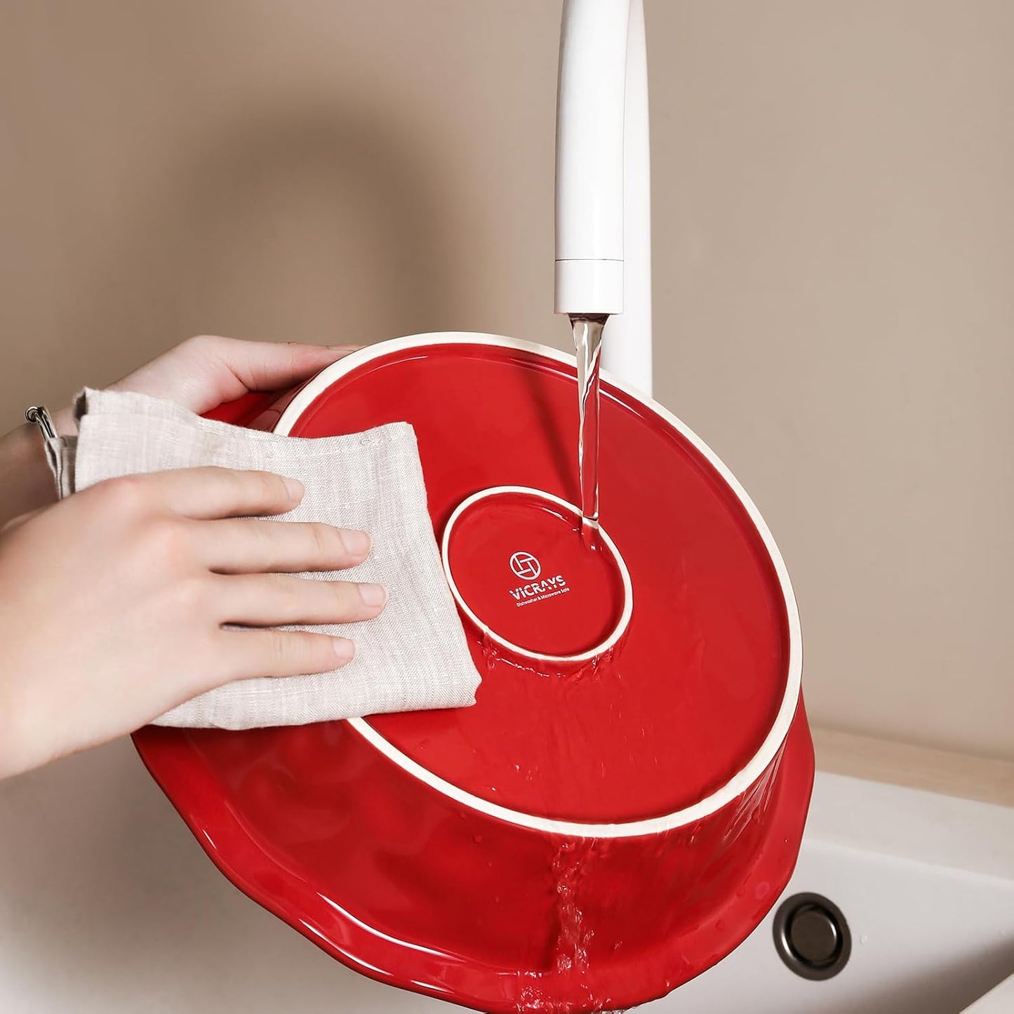 vicrays Ceramic Pie Pan for Baking - 9 inch Pie Plate, Round, Fluted and Deep Pie Dish for Tart, Pizza, Apple Pie, Quiche, Pot Pies, Cake - Reactive Glaze (Red)