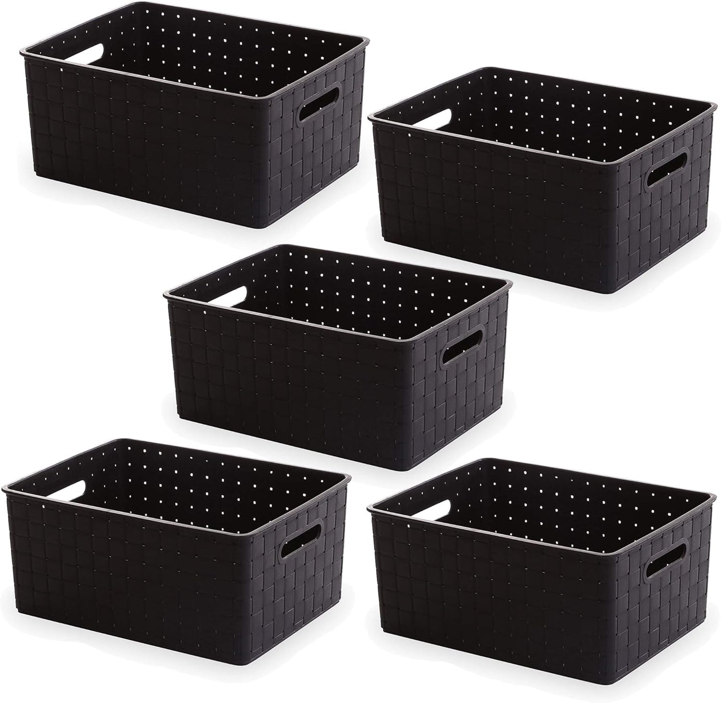 BINO Plastic Basket, Small Black, 5 Pack, The Stable Collection, Multi-Use Storage Basket, Rectangular Cabinet Organizer, Baskets for Organizing with Handles, Home & Office Storage Organizer