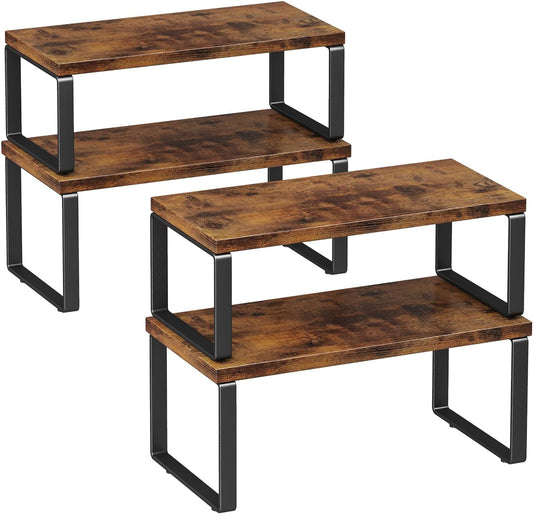 Homeiju Kitchen Cabinet Organizer 15.75'' Width,Set of 4 Cabinet Shelf Organizers,Stackable & Expandable Kitchen Countertop Organizer,Spice Rack for Pantry Countertop Cupboard Cabinet Desk Top