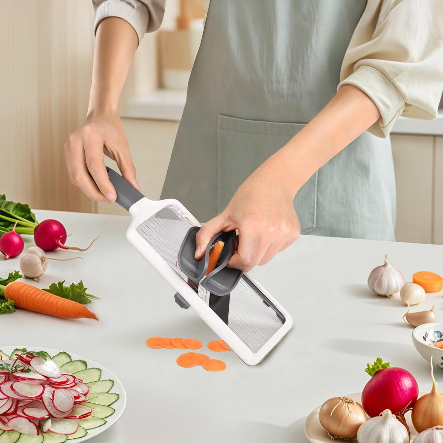 Mandoline Slicer for Kitchen, Adjustable Stainless Steel Blade, Vegetable Slicers, Slicer Vegetable Cutter with NO-slip Grip, Gray