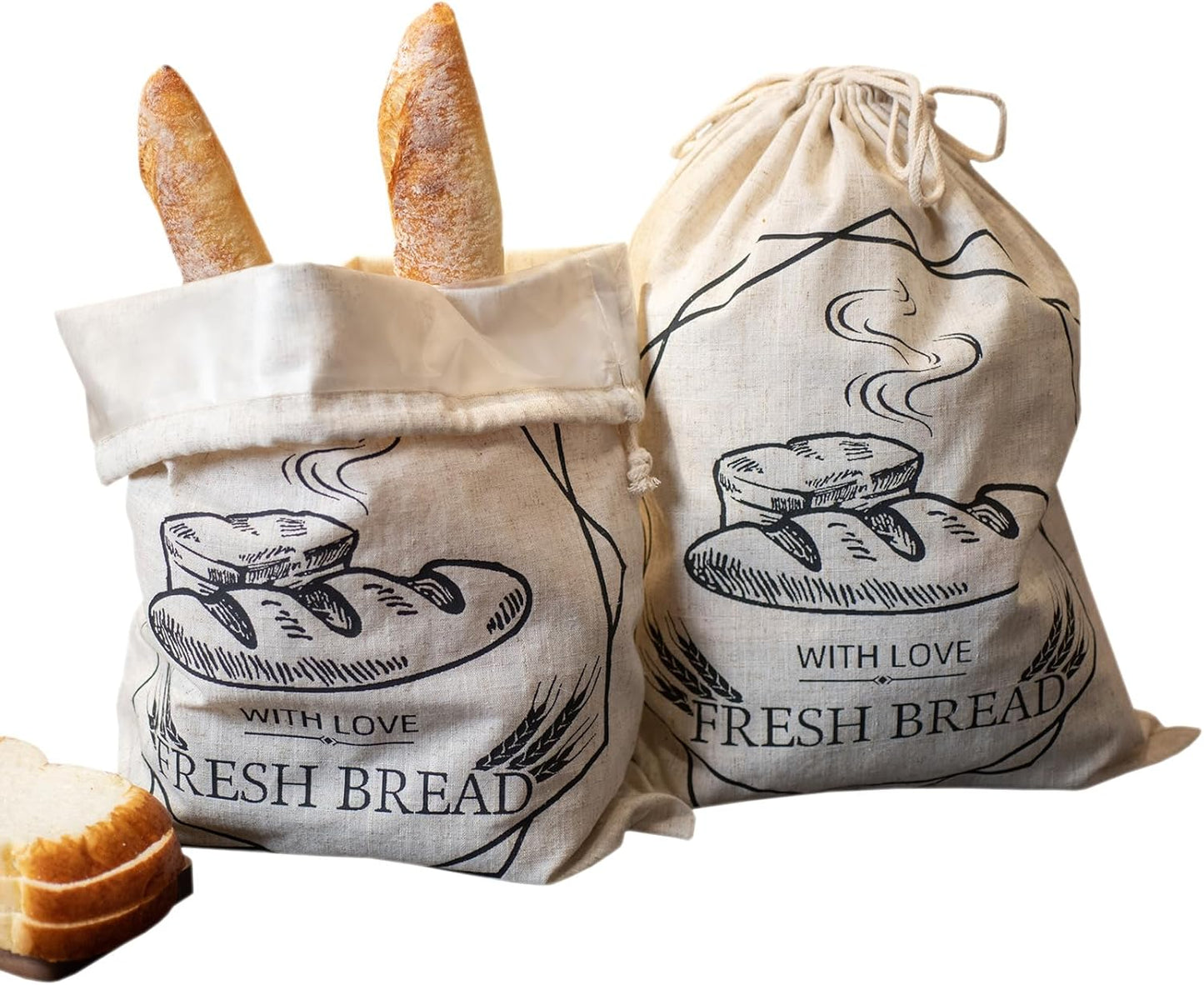 Bread Bags for Homemade Bread,2 Pack Large Sourdough cookies Bags,reusable Linen muffins bag,cloth loaves container for kitchen fresh loaf Storage,with Drawstring Lining Homemade food storage bags