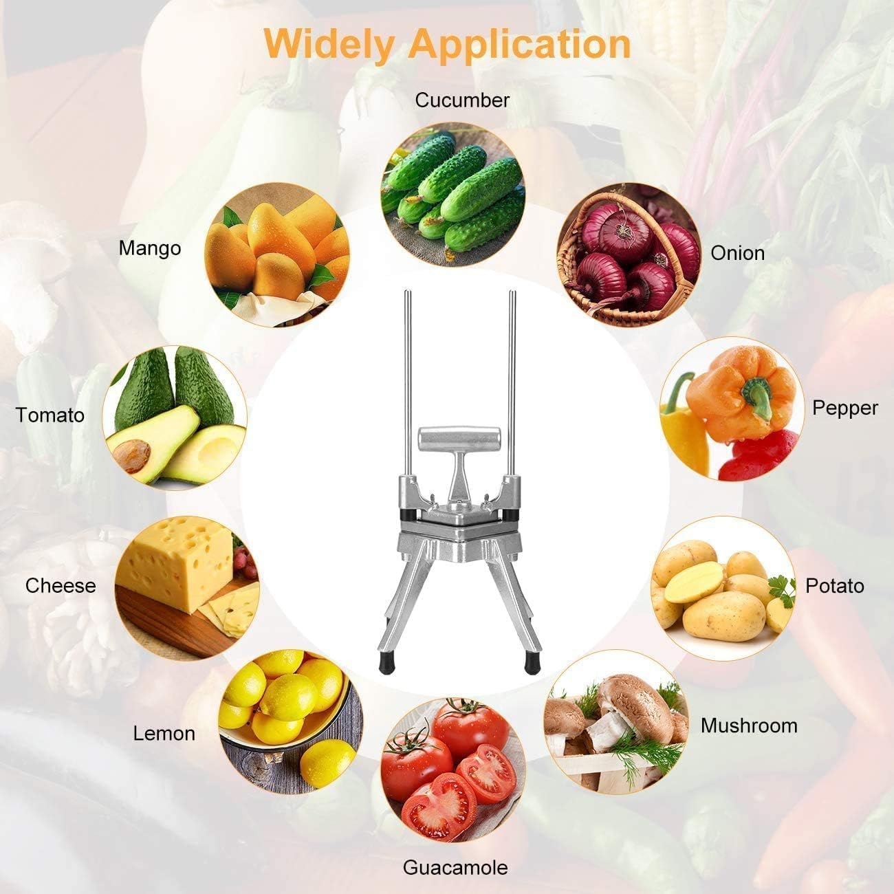 Commercial Vegetable Fruit Chopper W/6-Wedge Slicer&1/4″&3/8″&1/2" Blade Professional Food Dicer French Fry Cutter Onion Slicer Stainless Steel For Tomato Peppers Potato Mushroom