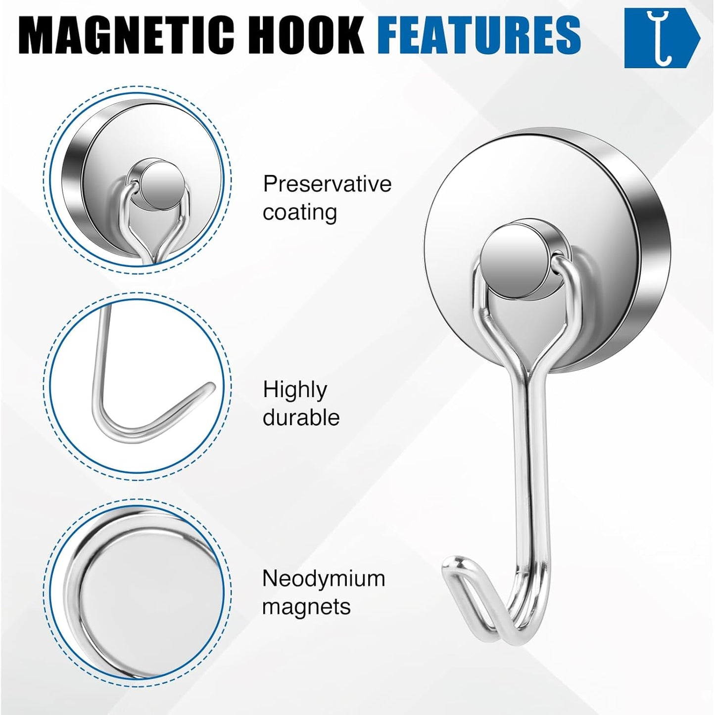 LOVIMAG Hooks, 80lbs+ Magnetic Magnet Hook 2025 Cruise Cabin Ship Essentials Heavy Duty Strong Refrigerator Fridge Hanging for Classroom Beach Vacation Kitchen Grills Home Mug Hanger (12 Pack), Silver