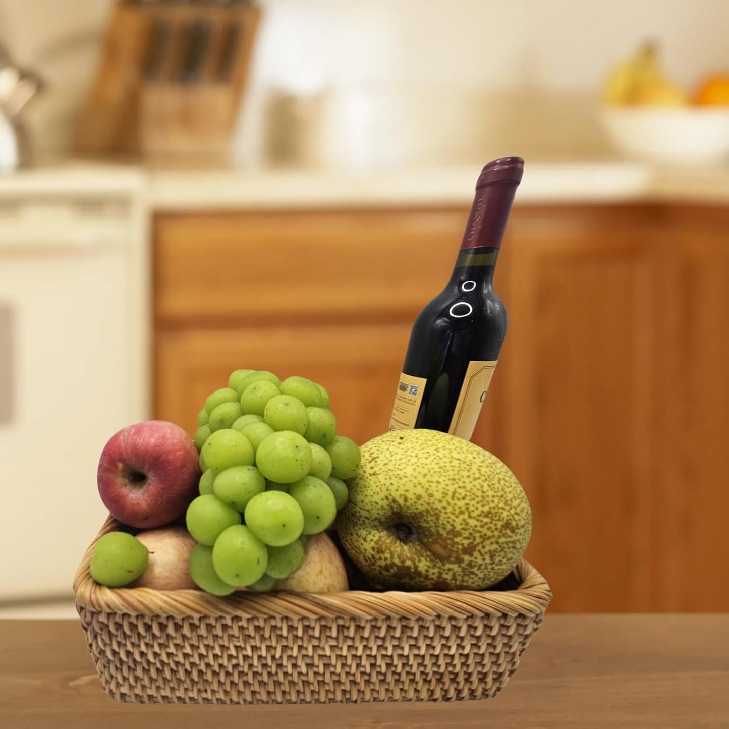 Natural Rattan Storage Baskets Set of 3 natural rattan Rectangular braided wicker box,fruit basket wicker basket, baskets for Organizing Container Bins for Shelves Cupboards Drawer