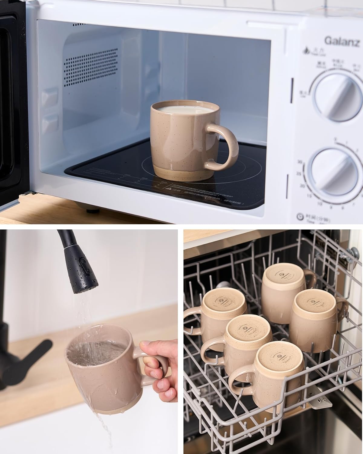 famiware Coffee Mugs for 4, 12 oz Mug Set, Dringking Cup with Handle for Coffee, Tea, Cocoa, Milk, Milkyway series, Cinnamon Brown