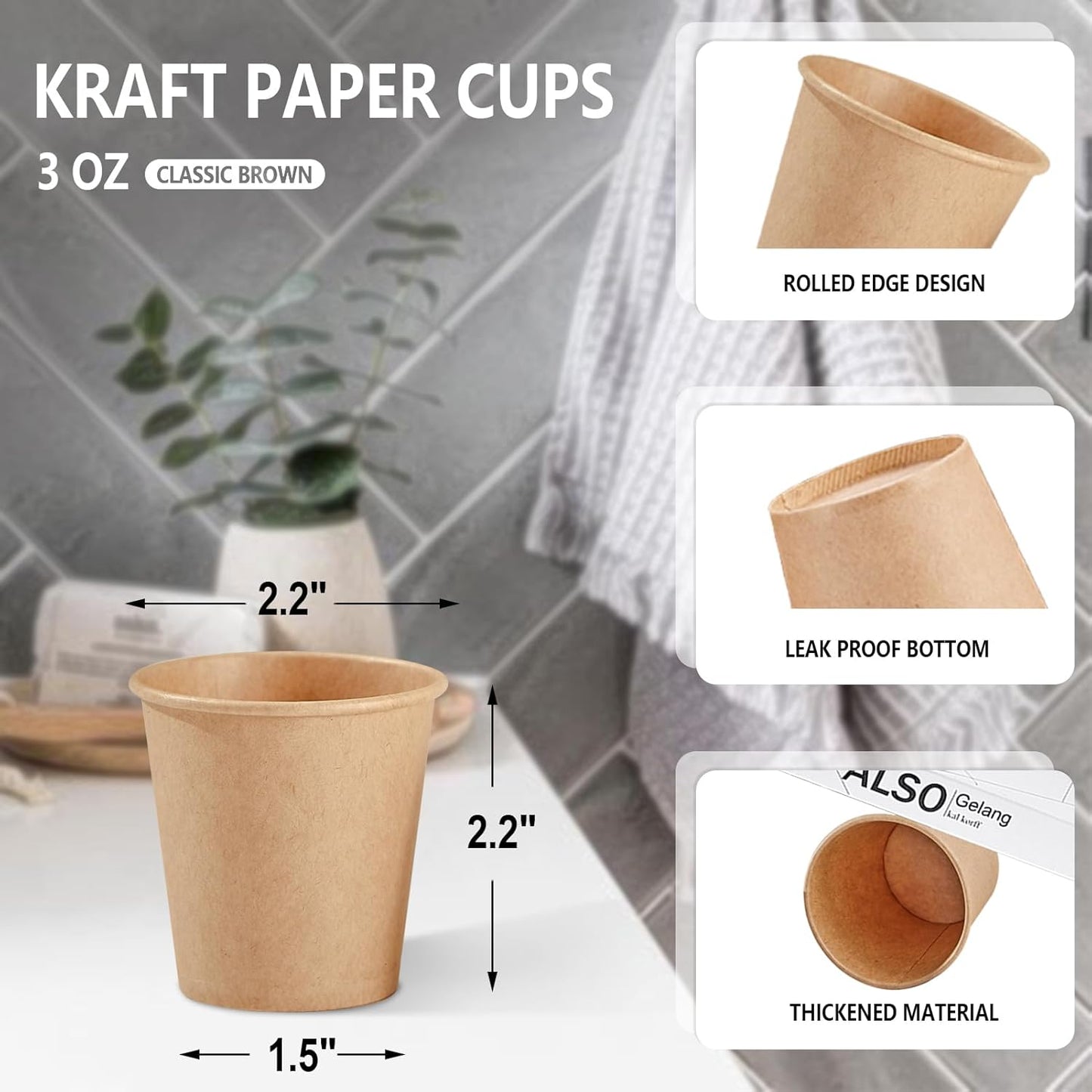 400 Pack 3 oz Kraft Paper Cups, Disposable Bathroom Cups, Mini Mouthwash Cups, Hot/Cold Beverage Drinking Cup for Gargle Espresso Juice Medicine (Brown)