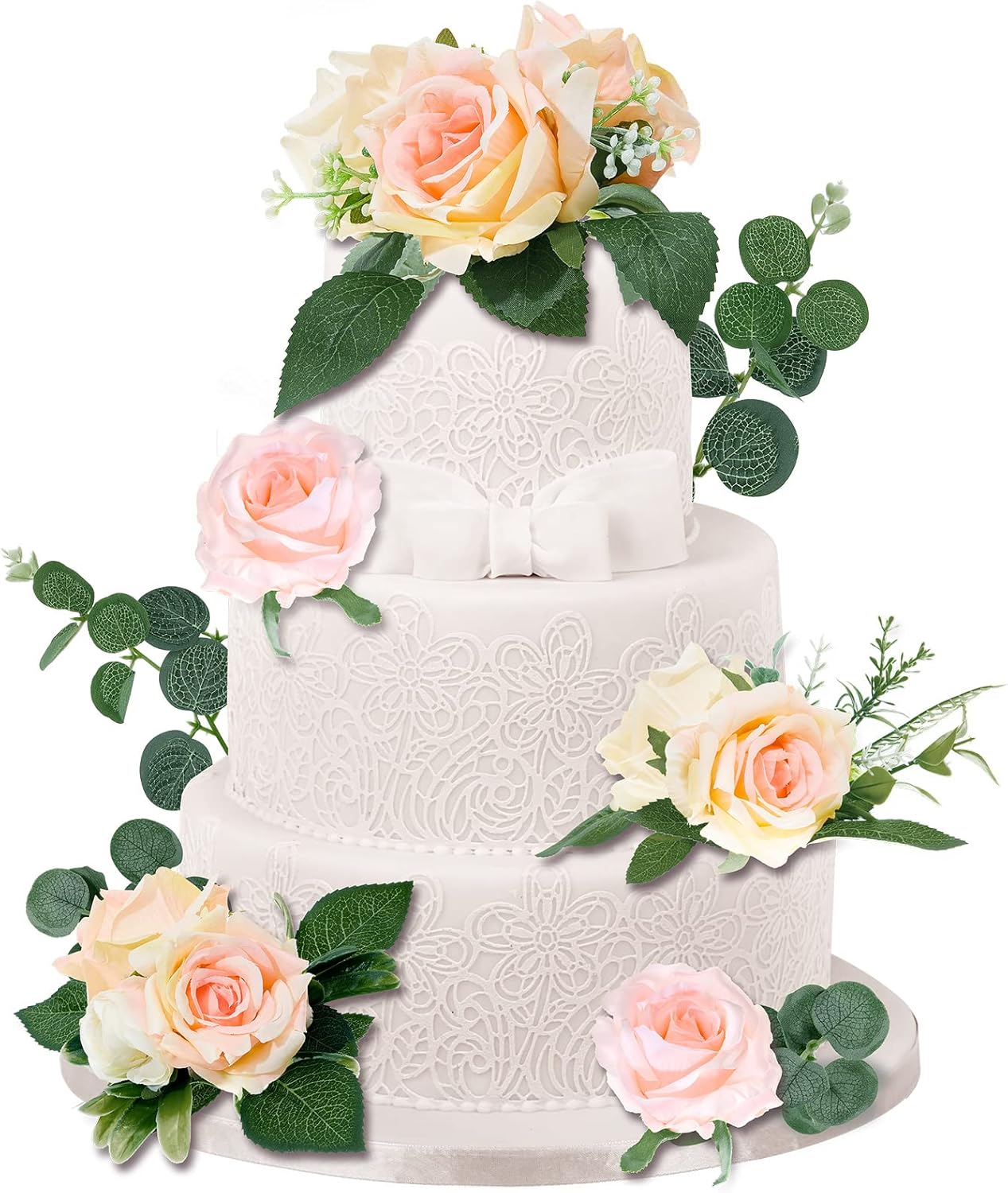 Taiyin 9 Pcs Flower Cake Topper Boho Cake Decorations Eucalyptus Flowers Floral Decorations for Women Wedding Birthday Party Anniversary(Light Pink)