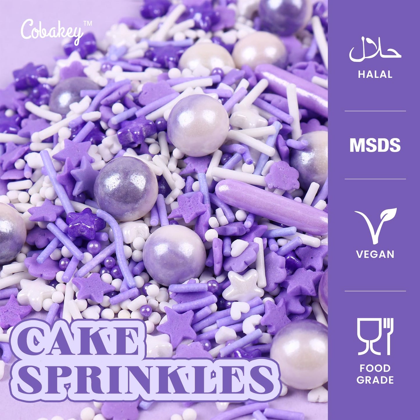 Purple Sprinkles for Cake Decorating 4.23ounce - Sugar Mix Contains Star & Pearl Sprinkles for Cupcake Toppers, Ice Cream, Candy, Cookie Decorations - Holiday Party Supplies