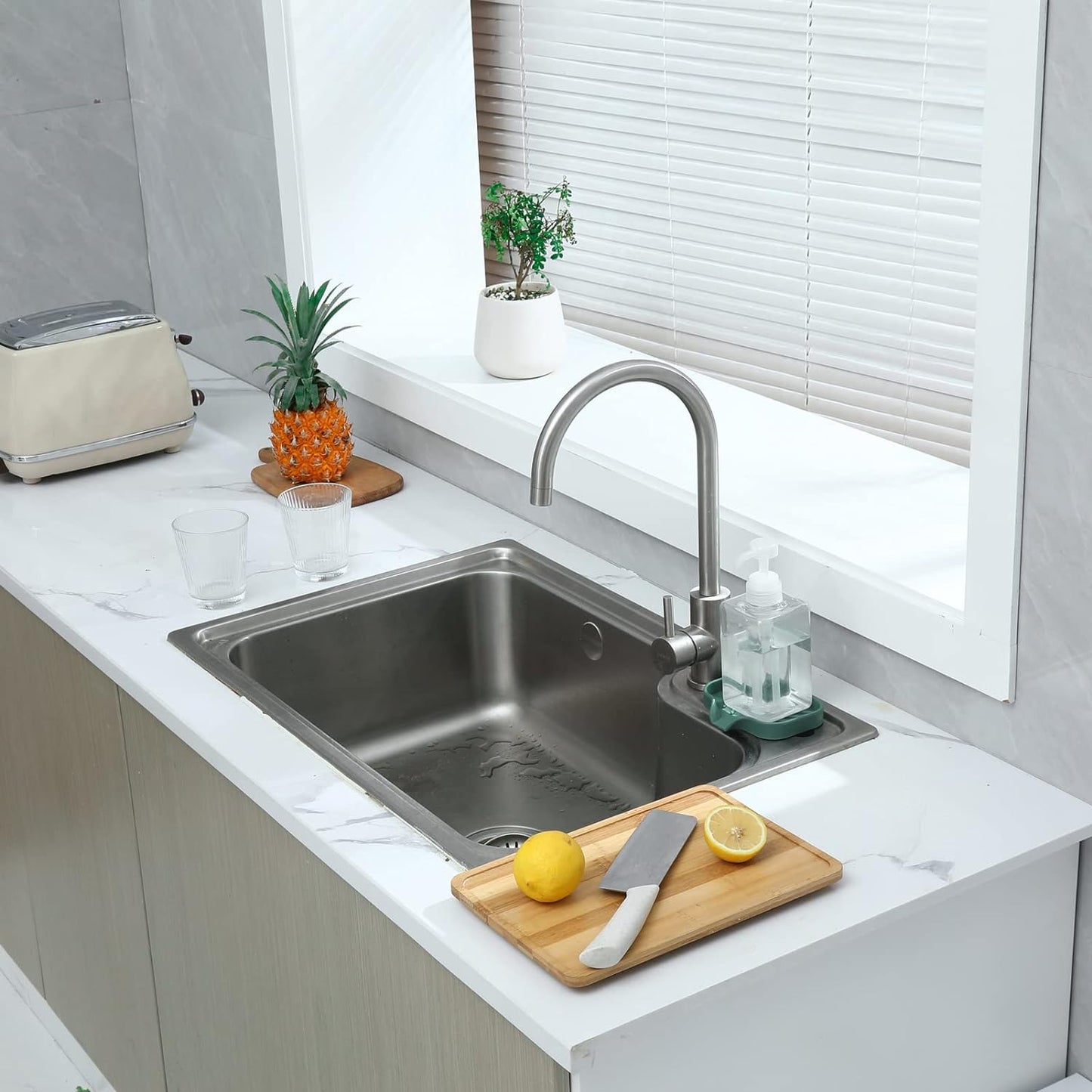 Silicone Bathroom Soap Dishes with Drain Spout-Bathroom and Kitchen Sink Organizer,Sponge Holder,Dish Soap Tray,Perfect for Dispenser,Scrubber,Bottle,Cup on Sink or Counter-Green 4.9"×3.2"