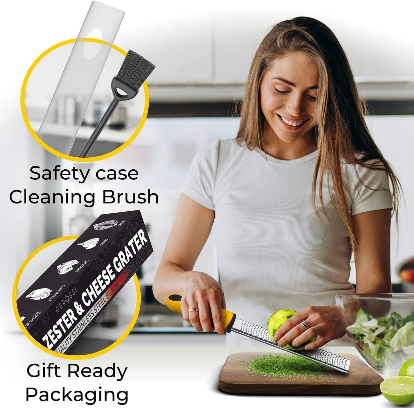 Stainless Steel Cheese and Citrus Zester Grater w/Extra Sharp Blade - Perfect for Lemons, Parmesan, Garlic, Chocolate - Spice Up any Kitchen Dish in Seconds with Your Premium Hand Held Shredder