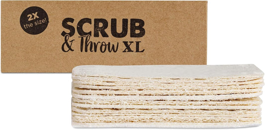 Scrub & Throw XL Scrub Sponges (Pack of 15), All-Purpose Household Natural Loofah Sponges, for Dishes, Cleaning, Non-Scratch