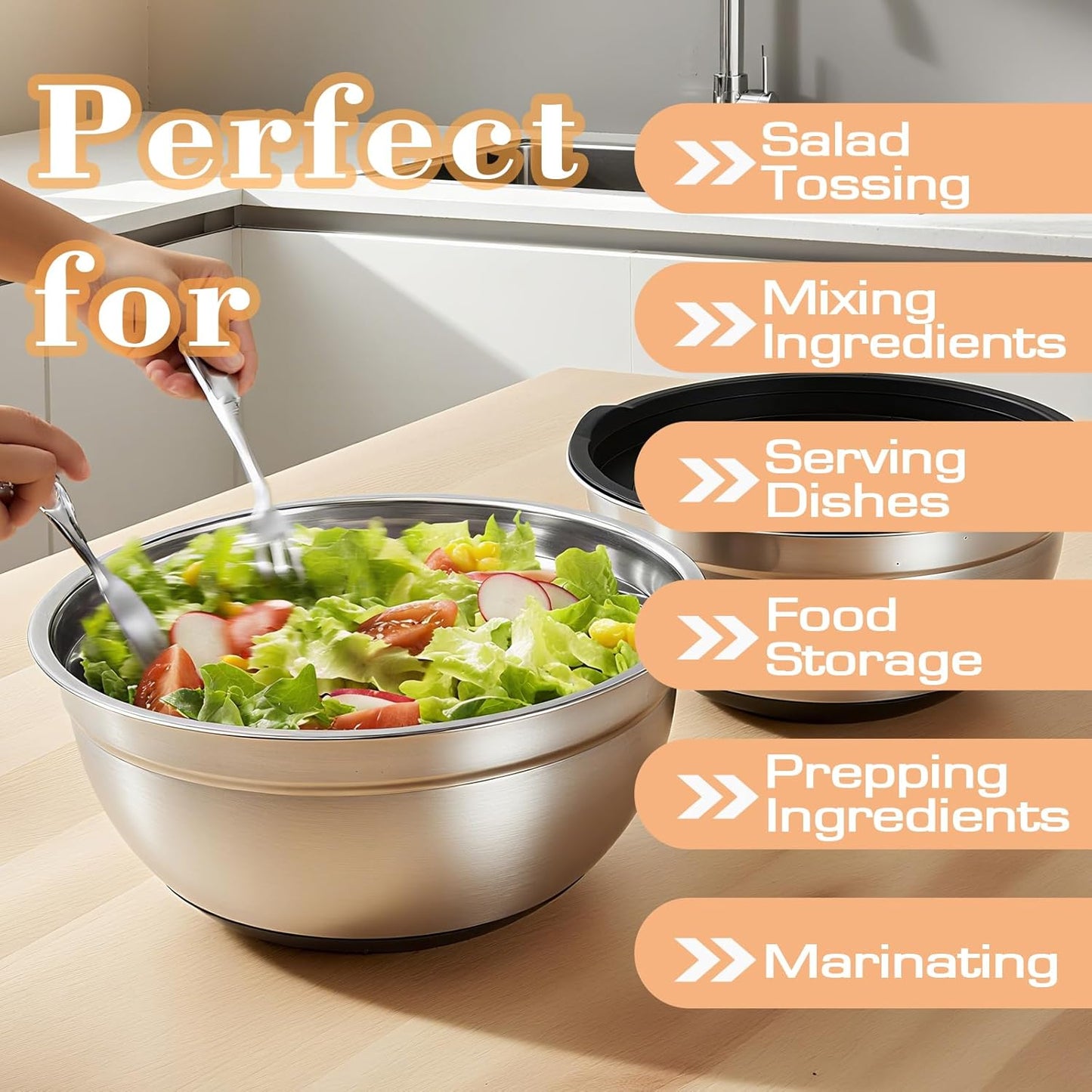 Lazycorner Mixing Bowls with Airtight Lids Set 5 Pcs Stainless Steel Bowls Set Baking Set Non-Slip Silicone Bottoms Great for Serving & Baking