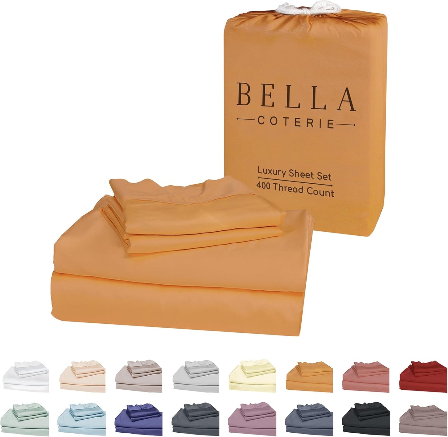 Bella Coterie Luxury Bamboo Viscose King Size Sheet Set | 100% Organically Grown | Ultra Soft | Cooling for Hot Sleepers | 18" Deep Pocket [Marigold]
