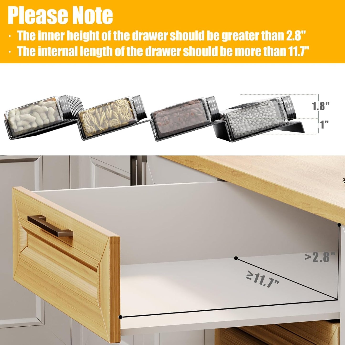 Famhap Spice Drawer Organizer, 8 Tier Expandable from 11.7" to 23.2" Seasoning Rack Tray Insert for Kitchen Drawers, Spice Rack Tray for Drawer/Countertop (Black)