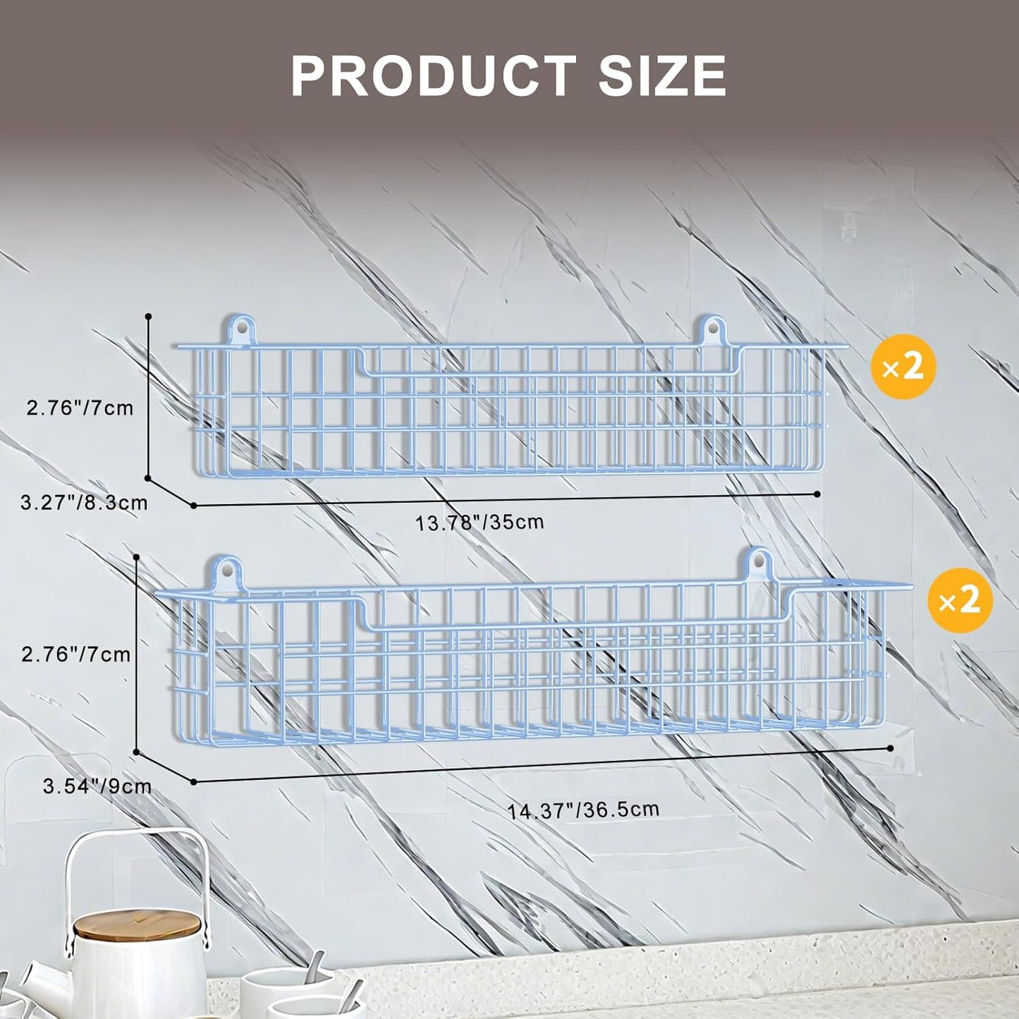 Spice Rack Wall Mount, 4-Pack Seasoning Organizer for Kitchen Storage Organization, Metal Spice Holder Saving Space Shelf for Cabinet, RV, Pantry, Blue