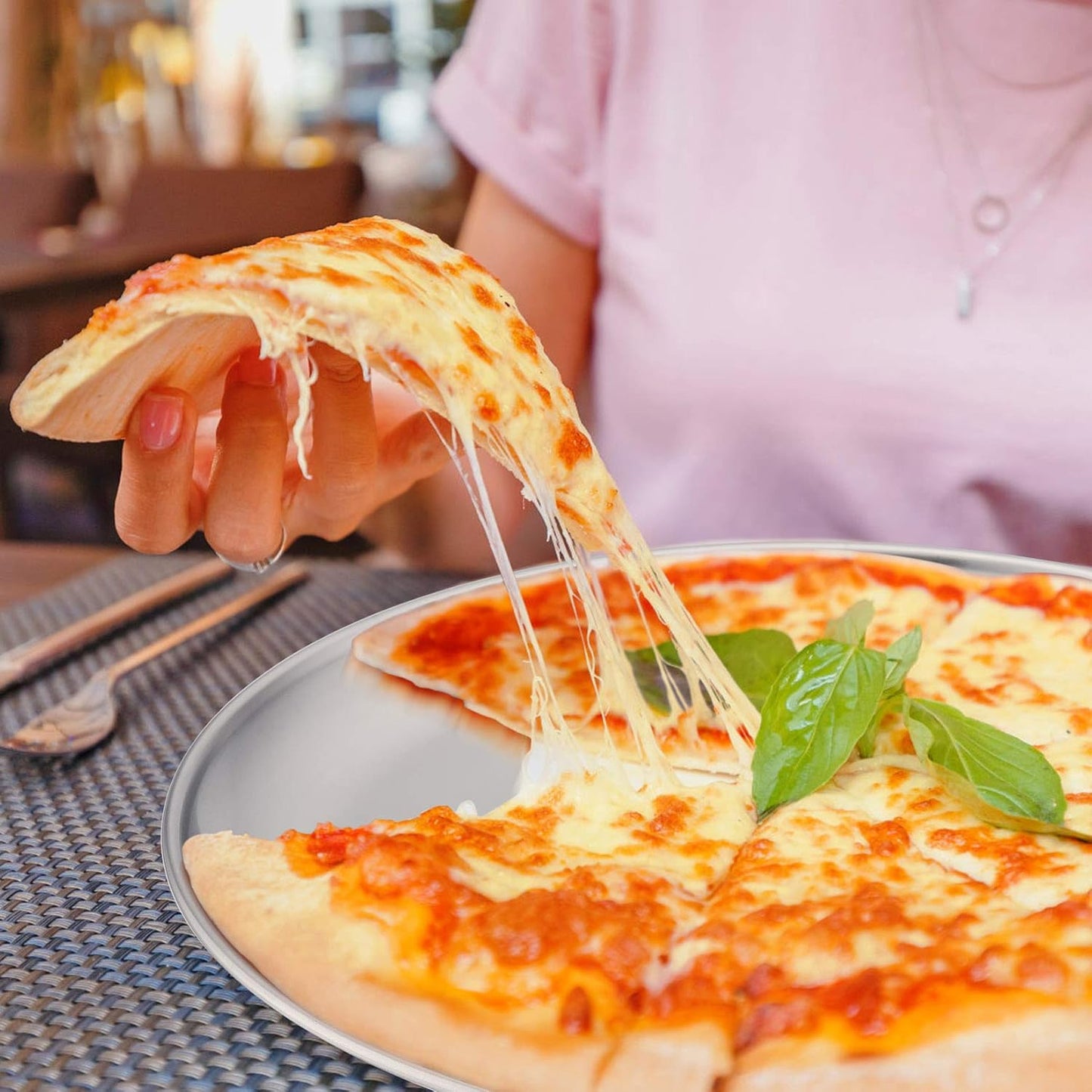 P&P CHEF Pizza Pan Bakeware for Home Kitchen, Stainless Steel Pizza Tray for Baking Pizza, Healthy & Reusable & Easy Clean, Oven & Freezer Safe, 12 Inch & Silver