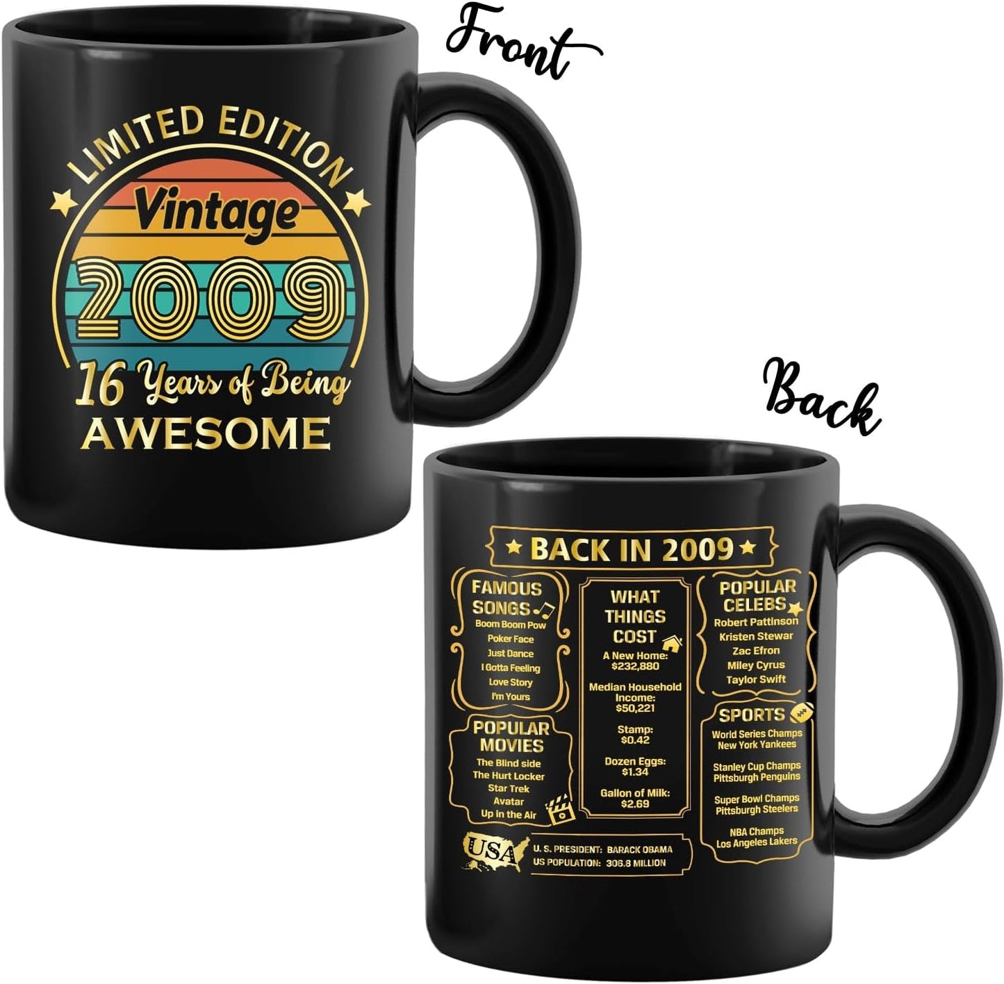 QUPT 16th Birthday Gifts for Girls Boys, 16th Birthday Gifts for Him, 2009 Birthday Gifts for Girls Boys, 16 Years Old Gifts, 2009 Birthday Gifts for Her Him, 16th Birthday Presents Coffee Mug