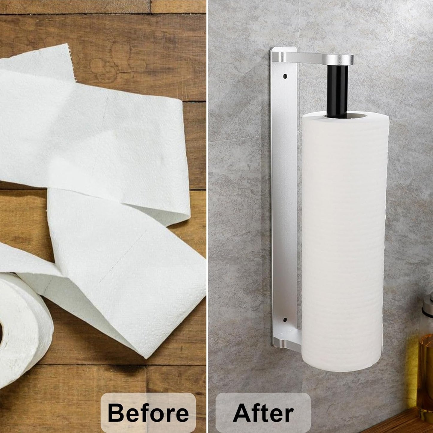 MONEER Paper Towel Holder Under Cabinet, Paper Towel Holder, Aluminum Alloy Kitchen Towel Holders, Self Adhesive Kitchen Roll Holder for Kitchen, Bathroom, Living Room (Silver)