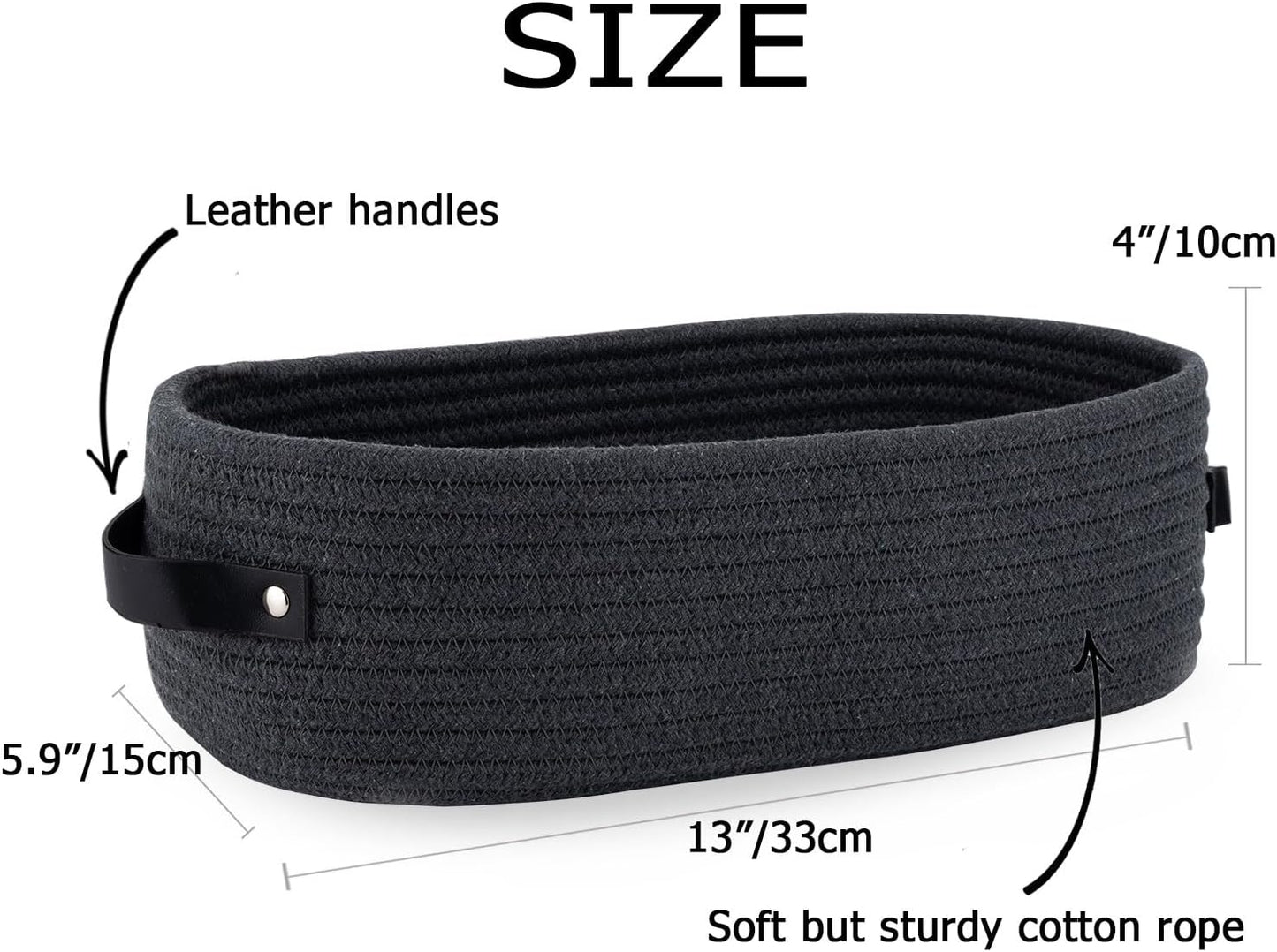 Cotton Rope Toilet Paper Holder Basket with Handle, Home Decor Organizing Small Baskets, Nursery Basket 13"x5.9"x4" Dark Gray