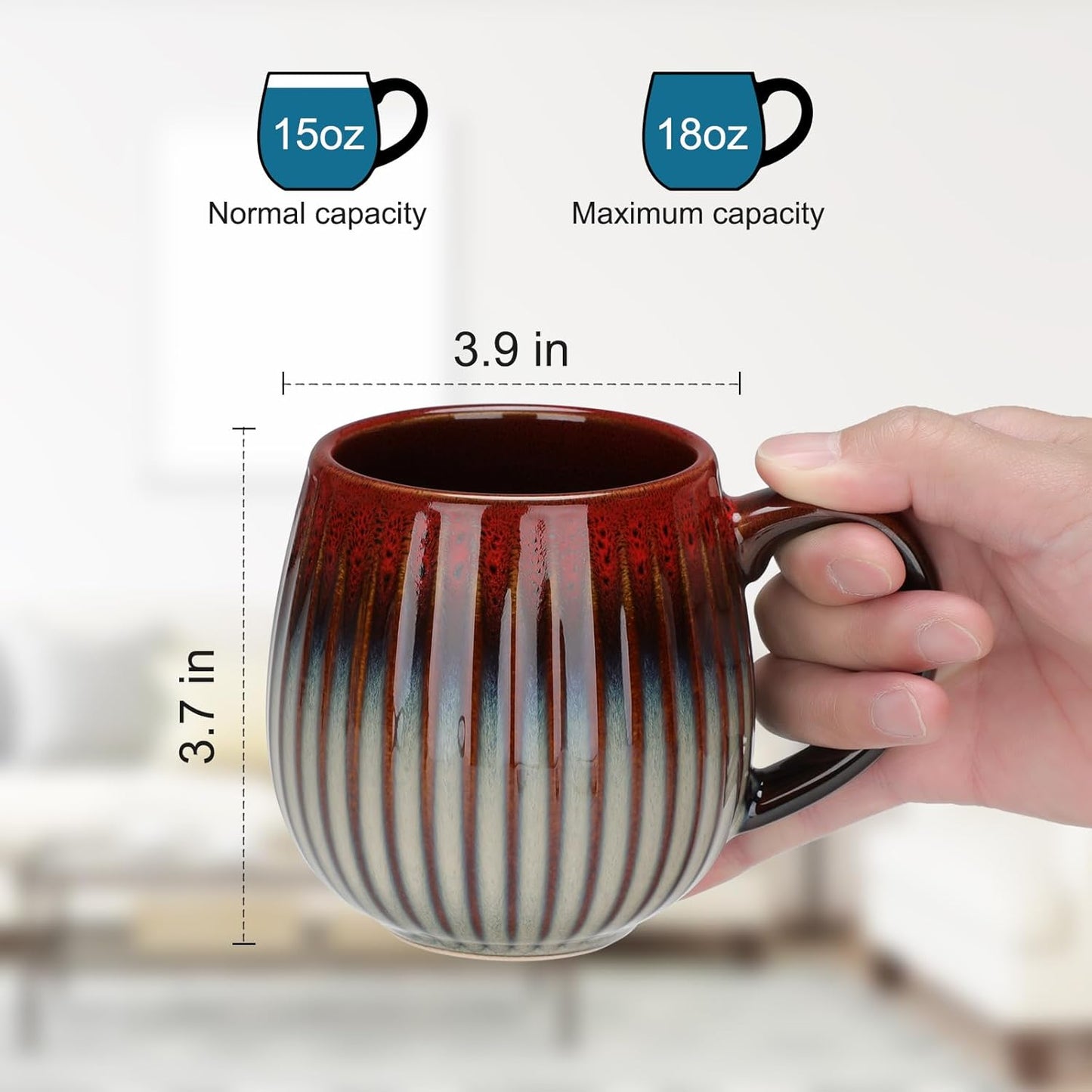 CosyCorner Ceramic Coffee Mug, 17 oz Large Coffee Cups for Home and Office, Ceramic Cup for Coffee & Tea（A）