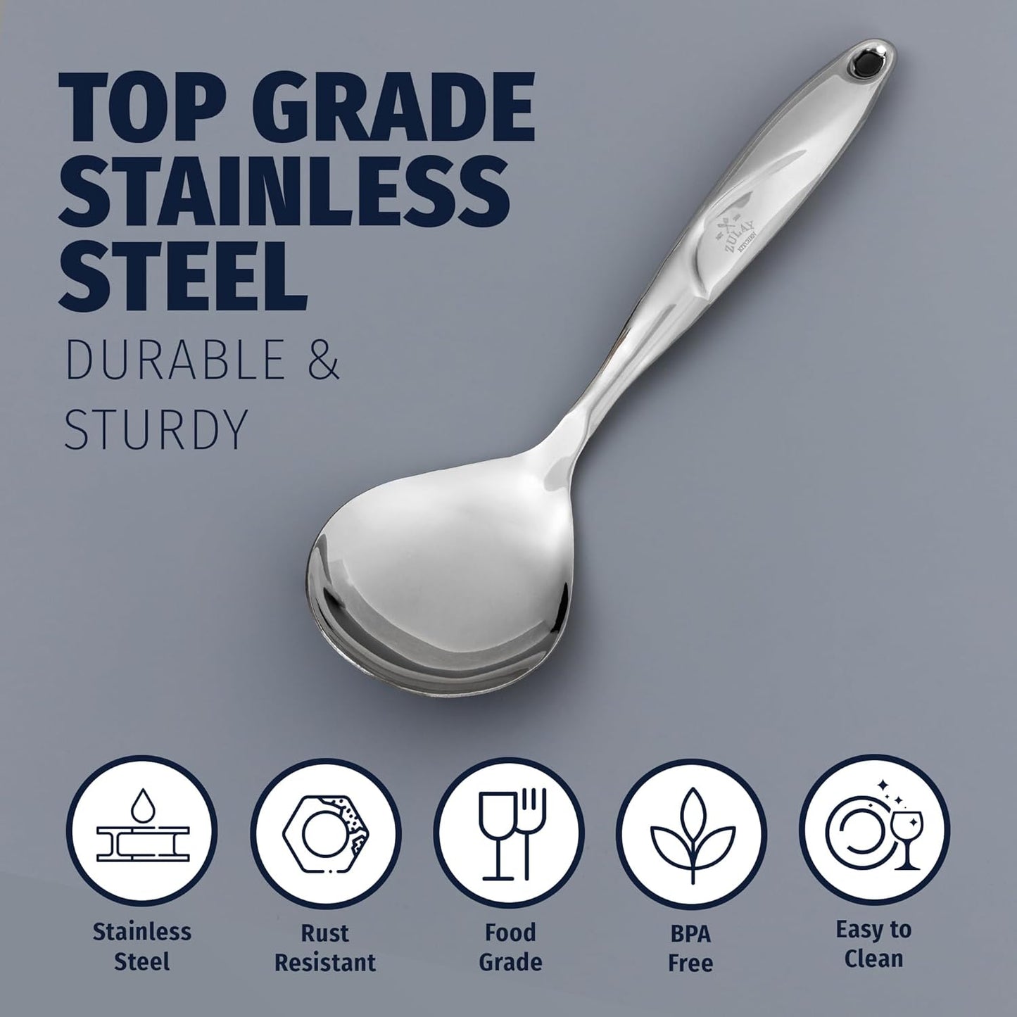 Zulay Kitchen Stainless Steel Serving Spoon - Large Cooking Spoon - Durable Premium Stainless Steel with Comfortable, Ergonomic Handle - Easy to Clean - Perfect for At Home Cooking & Buffets - 11.5”
