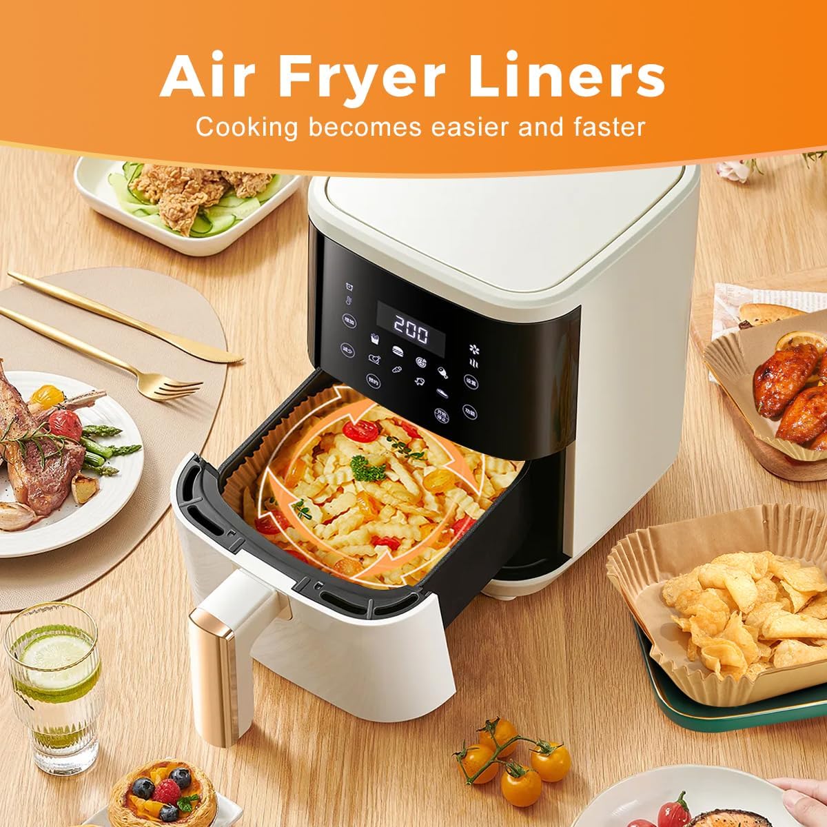 360 Pcs Air Fryer Liners Disposable, 8" Square Air Fryer Paper Liners, Unbleached Parchment Paper for Air Fryer Basket, Non-Stick & Leakproof Baking Liner for Microwave Oven Pan