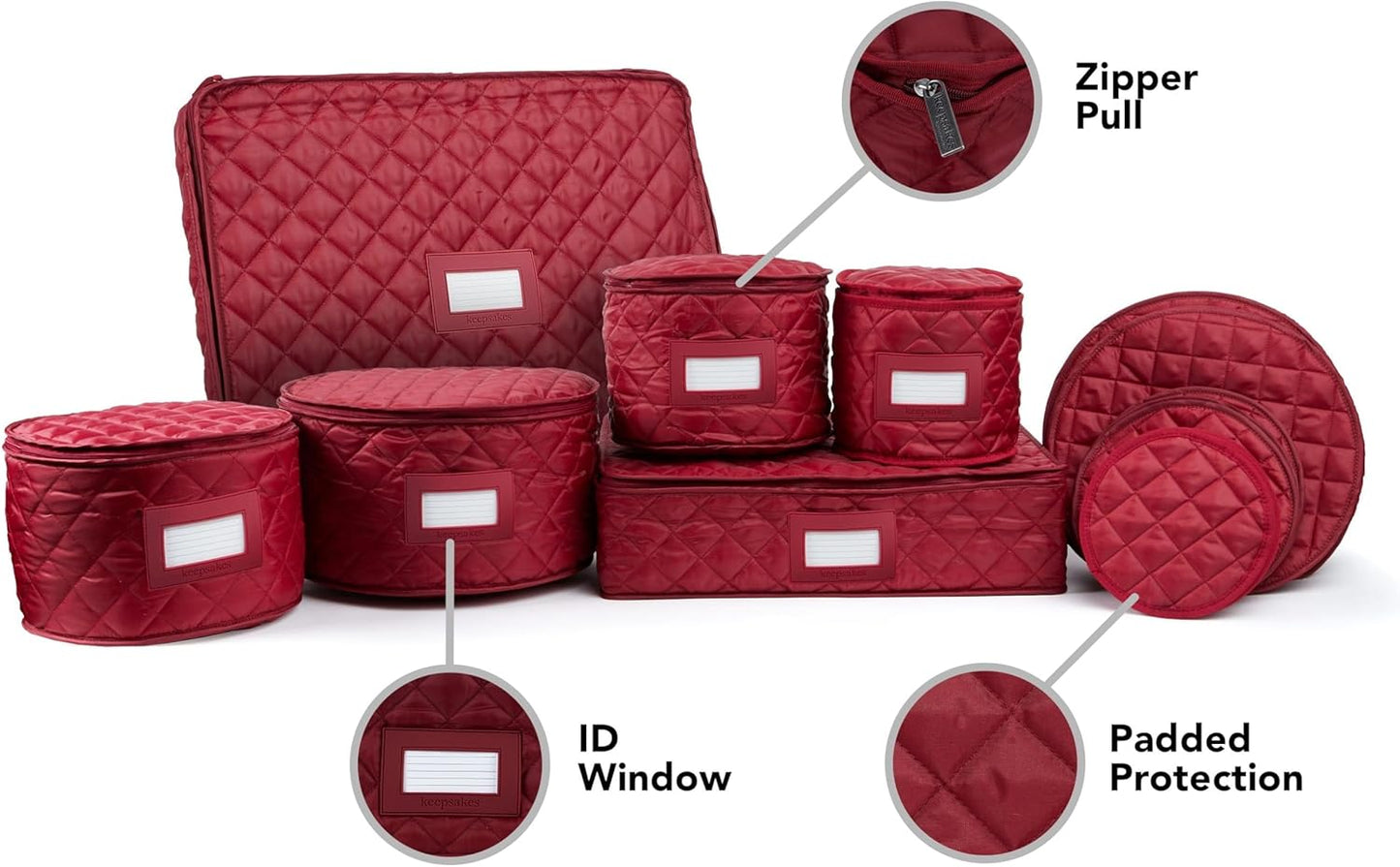Covermates Keepsakes - Dish Storage Set - Padded Protection - ID Window - Stain Resistant - Machine Washable - China Storage, Red